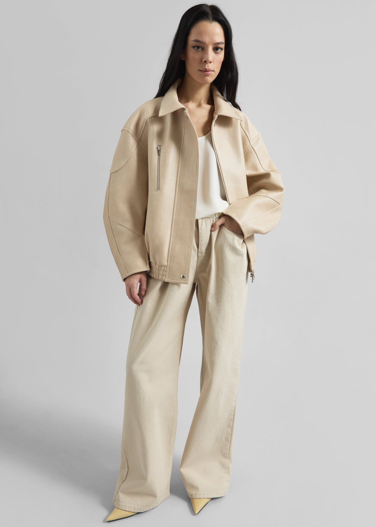 Enora Faux Leather Jacket - Cream – view 2 of 7