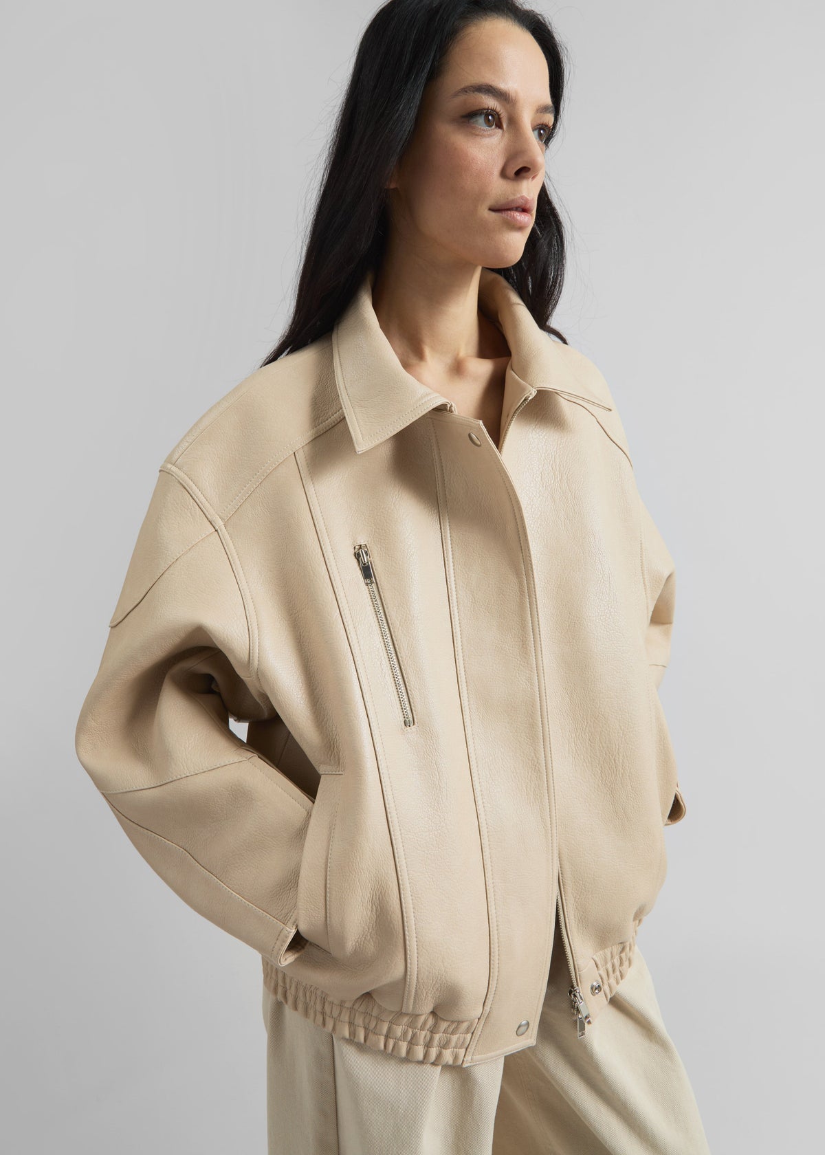 Enora Faux Leather Jacket - Cream – view 1 of 7
