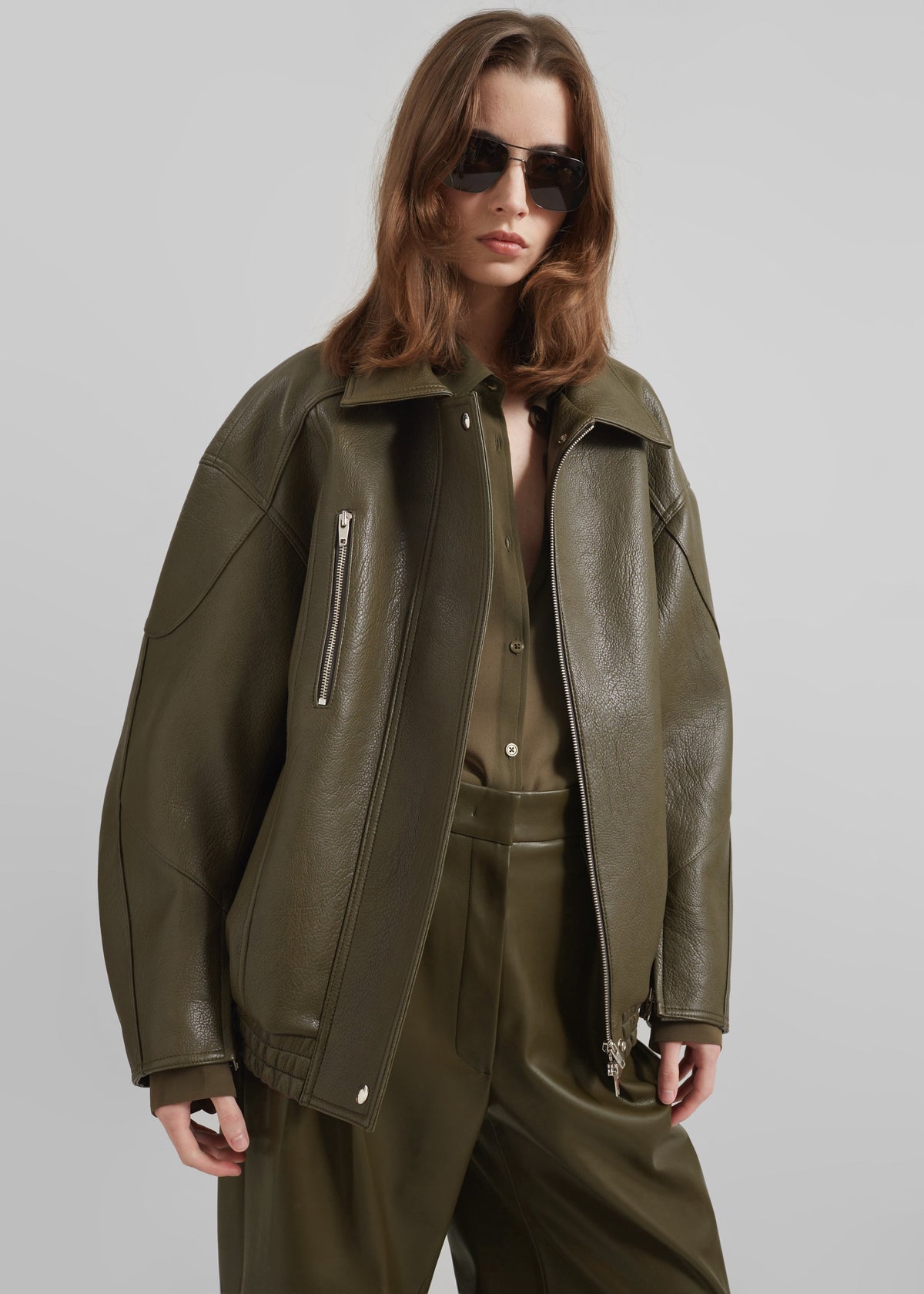 Enora Faux Leather Jacket - Olive – view 9 of 12