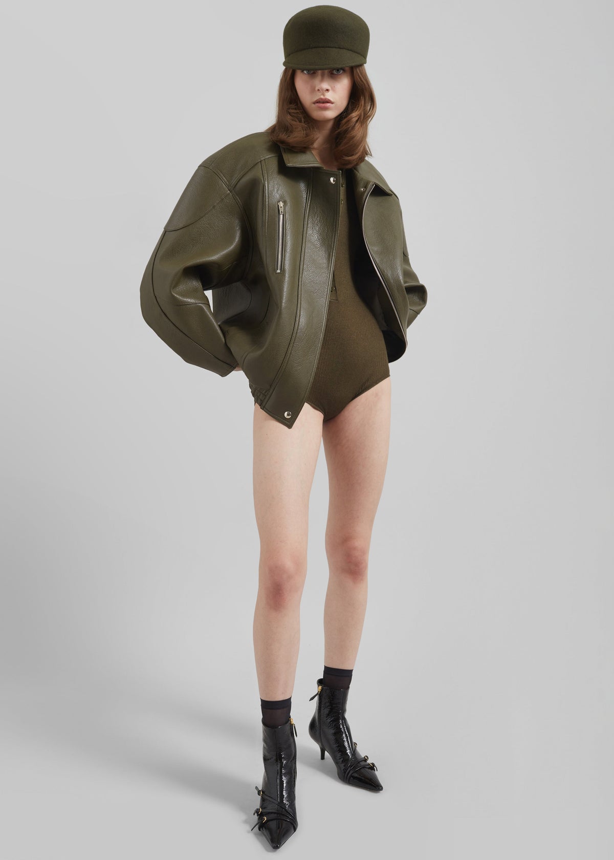 Enora Faux Leather Jacket - Olive – view 3 of 12