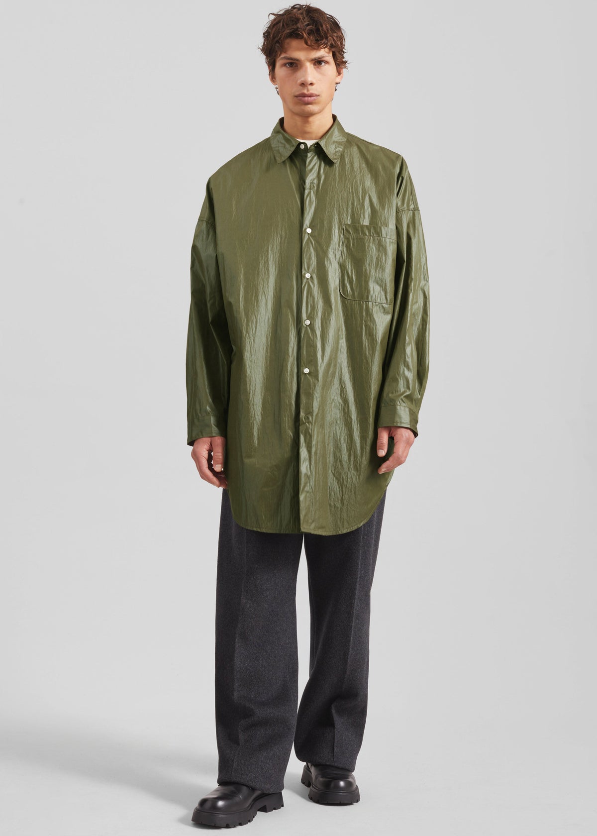 Etah Lustrous Oversized Shirt - Olive – view 1 of 6