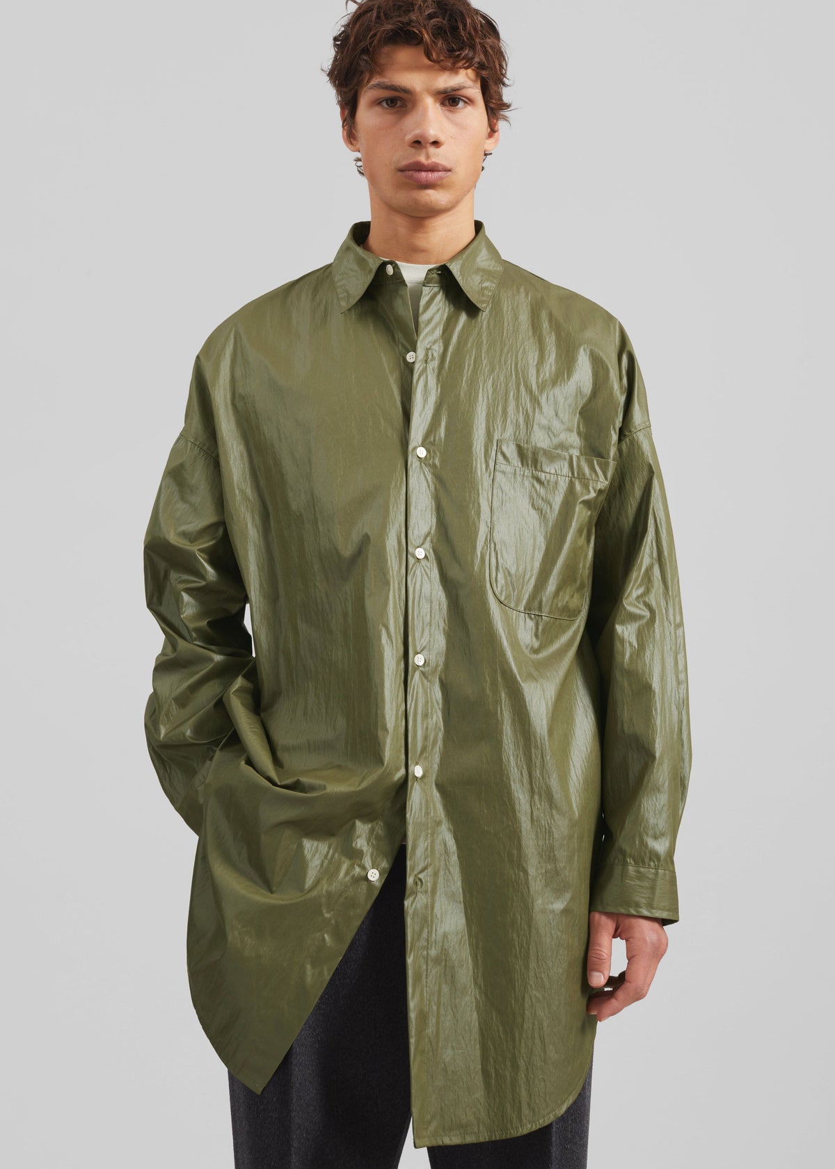 Etah Lustrous Oversized Shirt - Olive – view 2 of 6