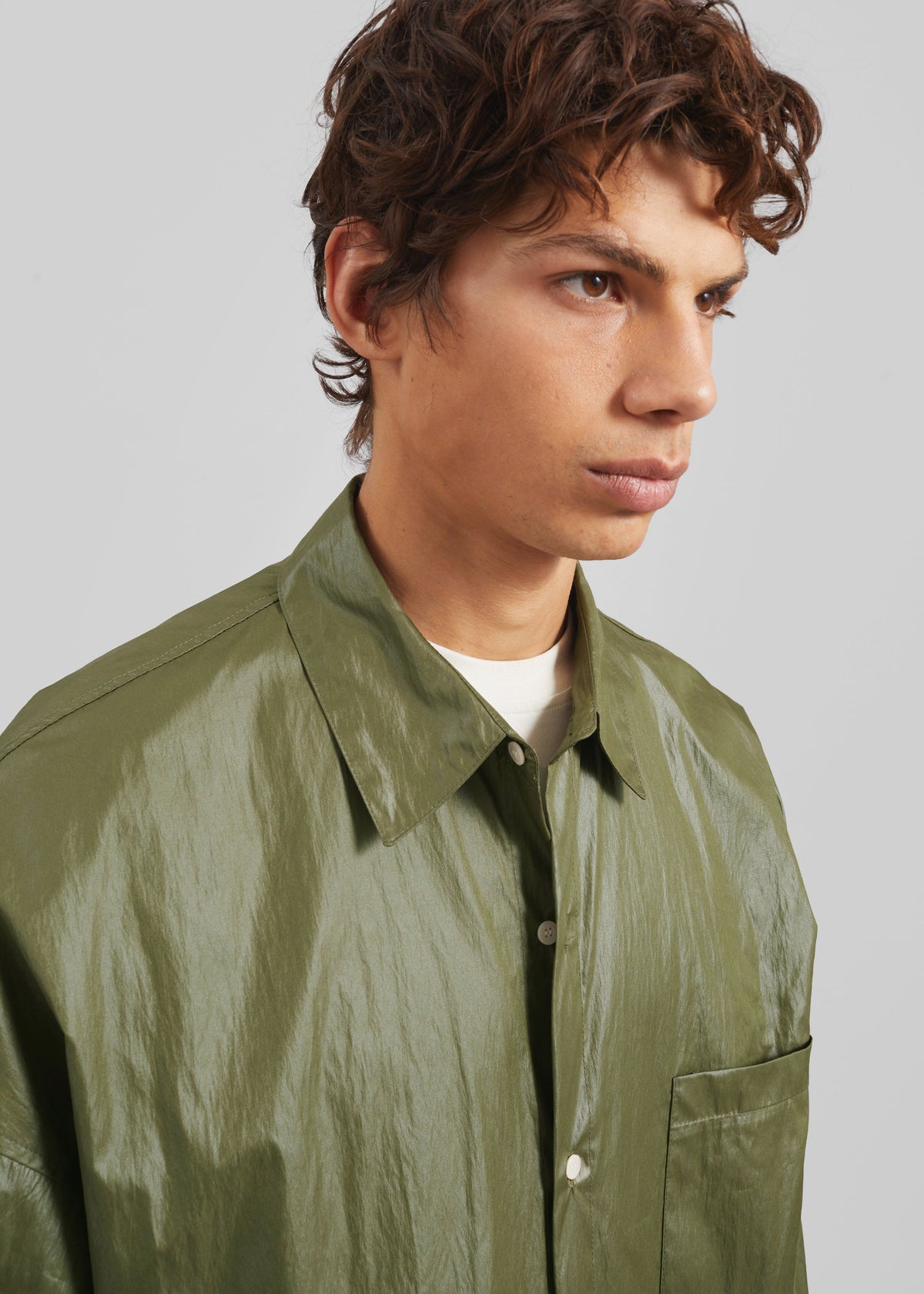 Etah Lustrous Oversized Shirt - Olive – view 3 of 6