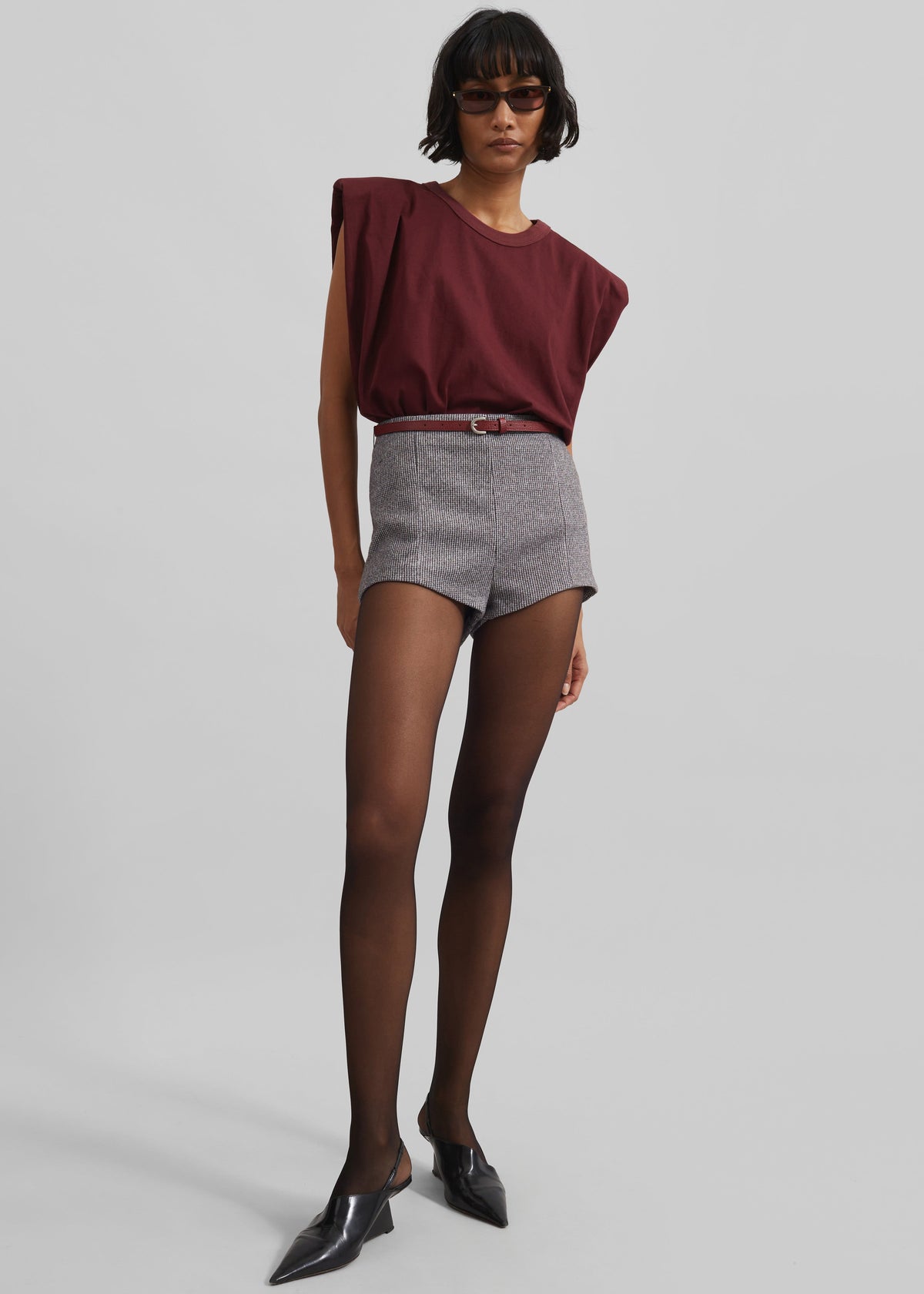 Eva Padded Shoulder Muscle T-Shirt - Burgundy – view 2 of 5