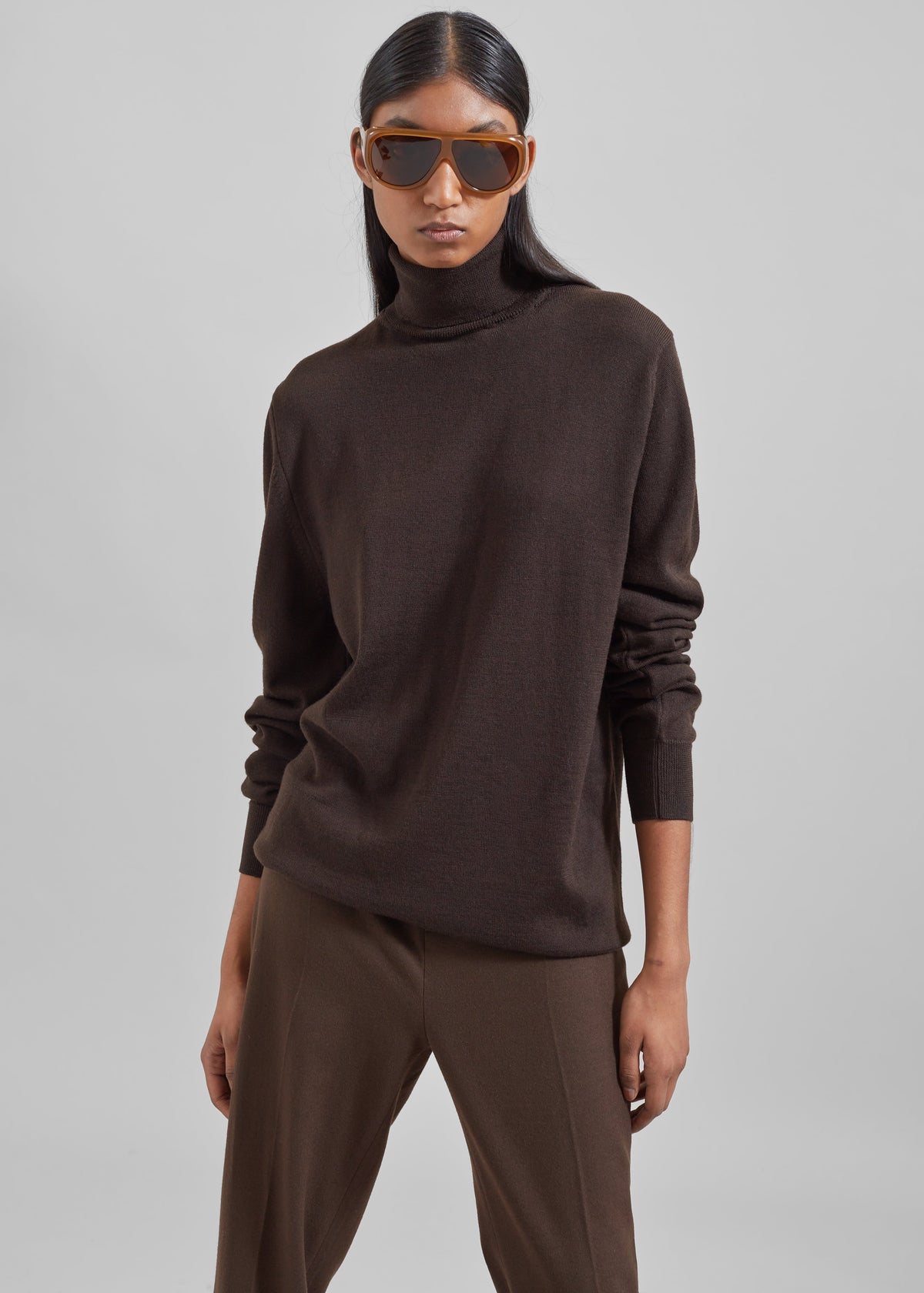 Eve Thin Turtleneck Sweater - Dark Brown – view 1 of 10
