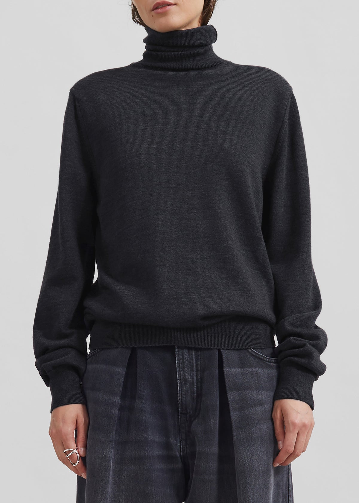 Eve Thin Turtleneck Sweater - Dark Grey Melange – view 3 of 10