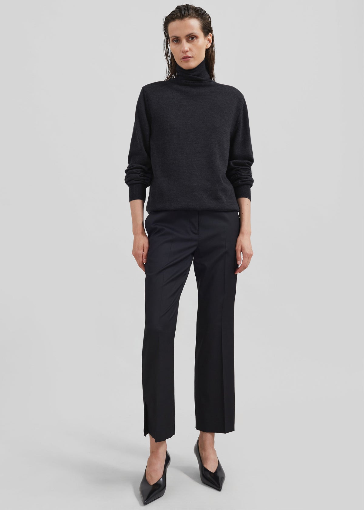 Eve Thin Turtleneck Sweater - Dark Grey Melange – view 8 of 10