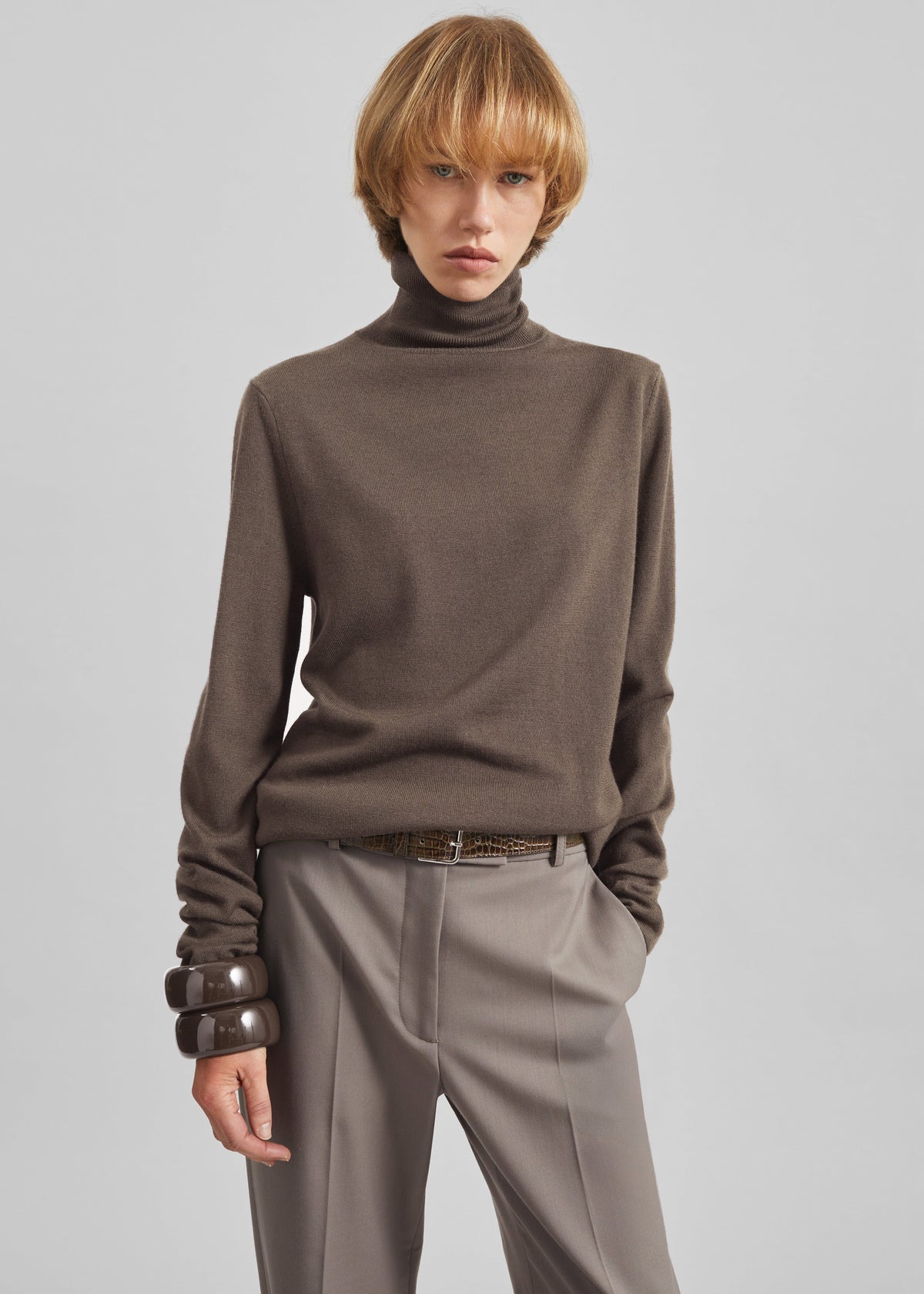 Eve Thin Turtleneck Sweater - Dark Taupe – view 3 of 6