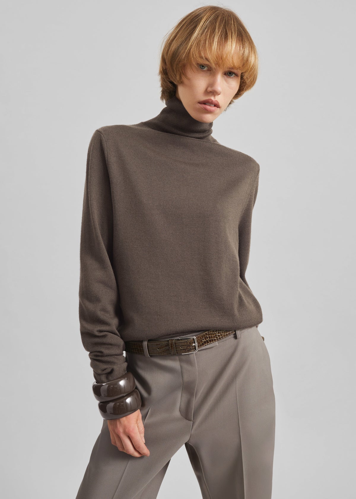 Eve Thin Turtleneck Sweater - Dark Taupe – view 1 of 6