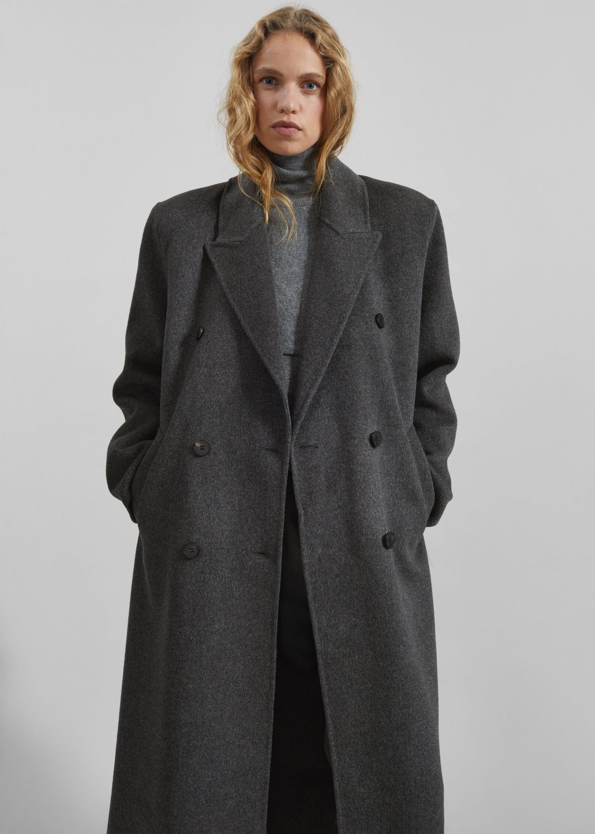 Gaia Double-Breasted Coat - Dark Grey Melange – view 3 of 8
