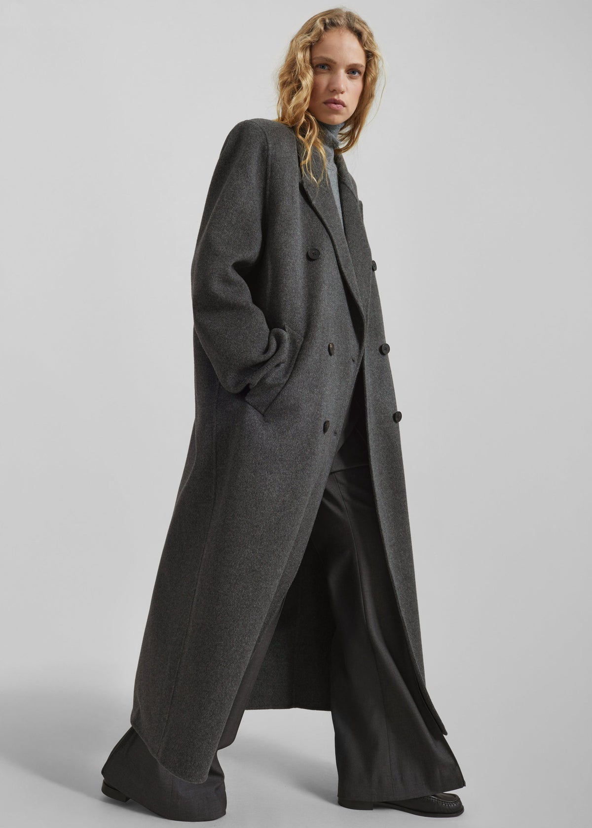 Gaia Double-Breasted Coat - Dark Grey Melange – view 2 of 8