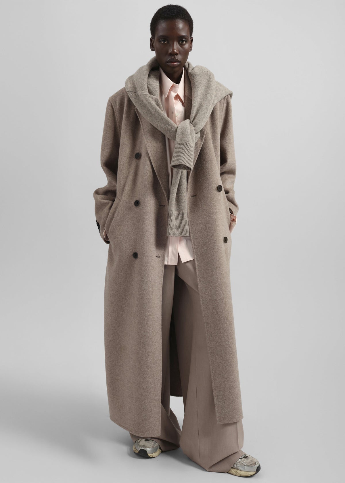 Gaia Double-Breasted Coat - Taupe Melange – view 1 of 8
