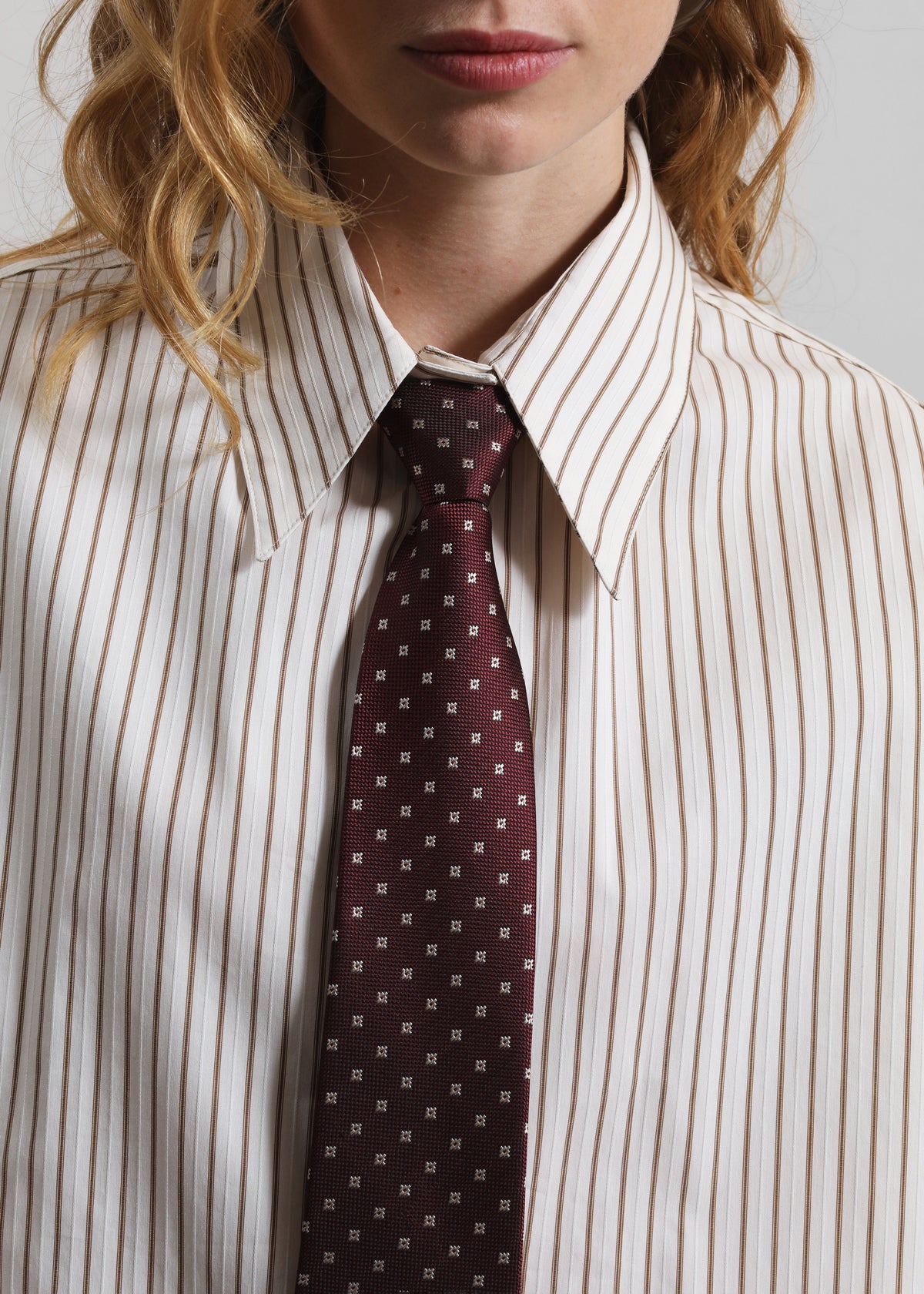 Gainsford Neck Tie Shirt - Beige/Brown Stripe – view 2 of 7
