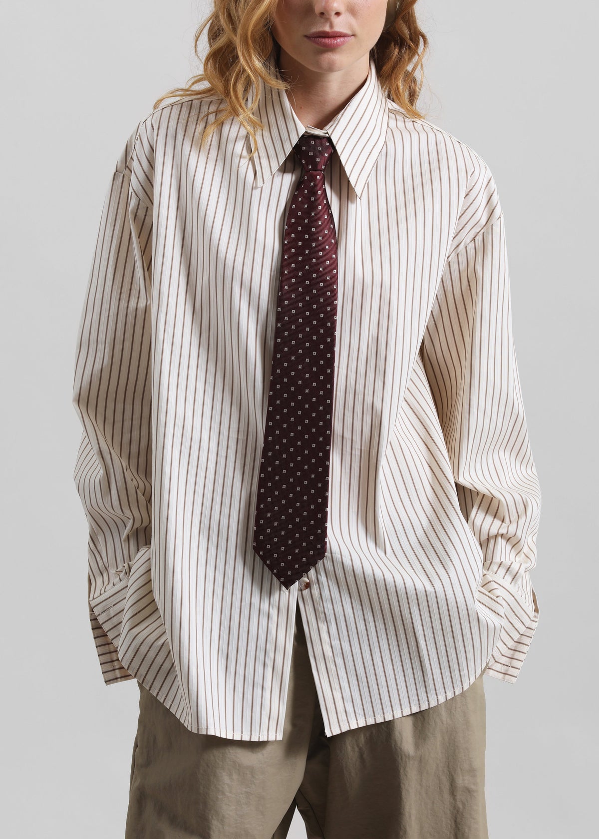 Gainsford Neck Tie Shirt - Beige/Brown Stripe – view 4 of 7