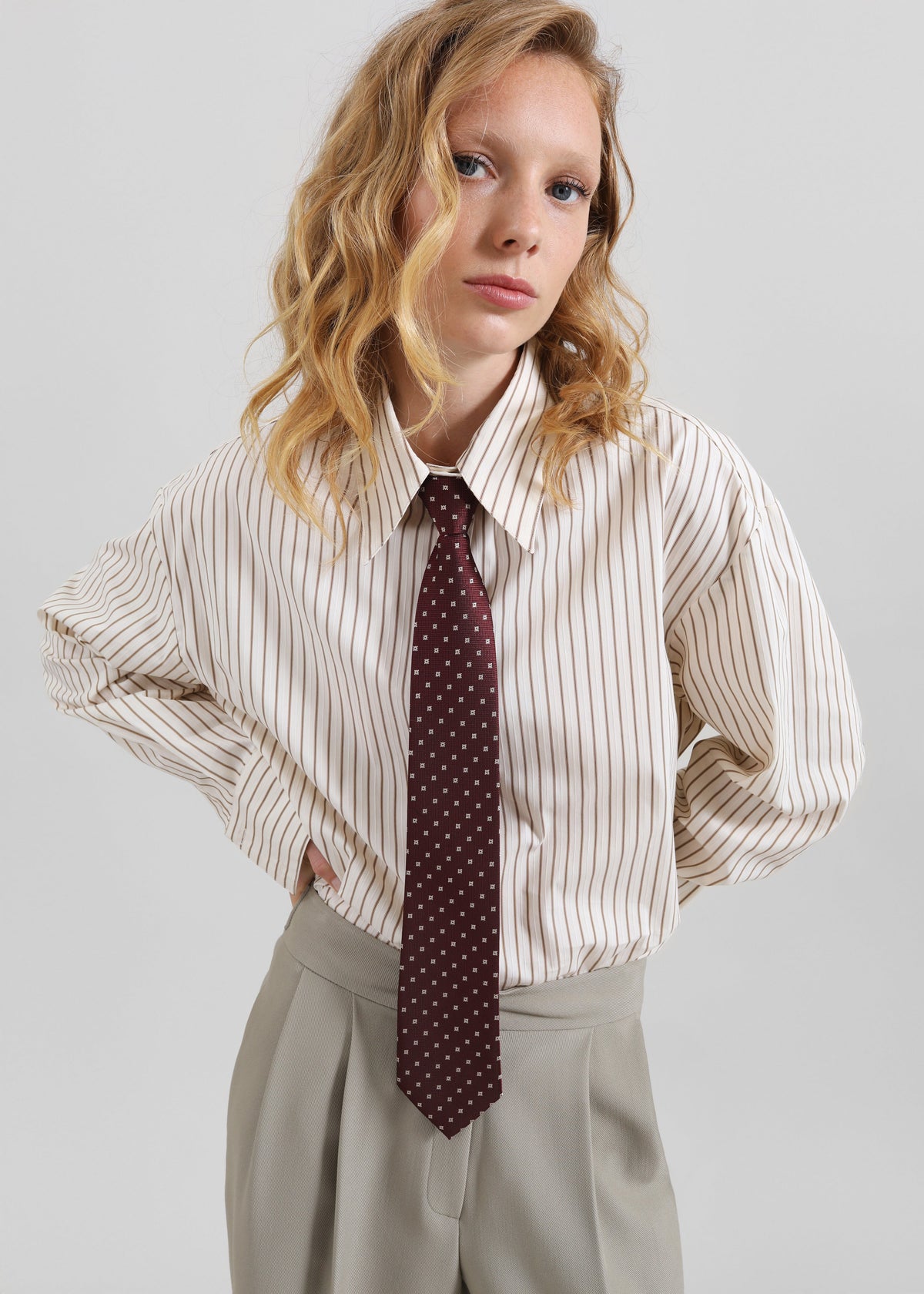Gainsford Neck Tie Shirt - Beige/Brown Stripe – view 1 of 7