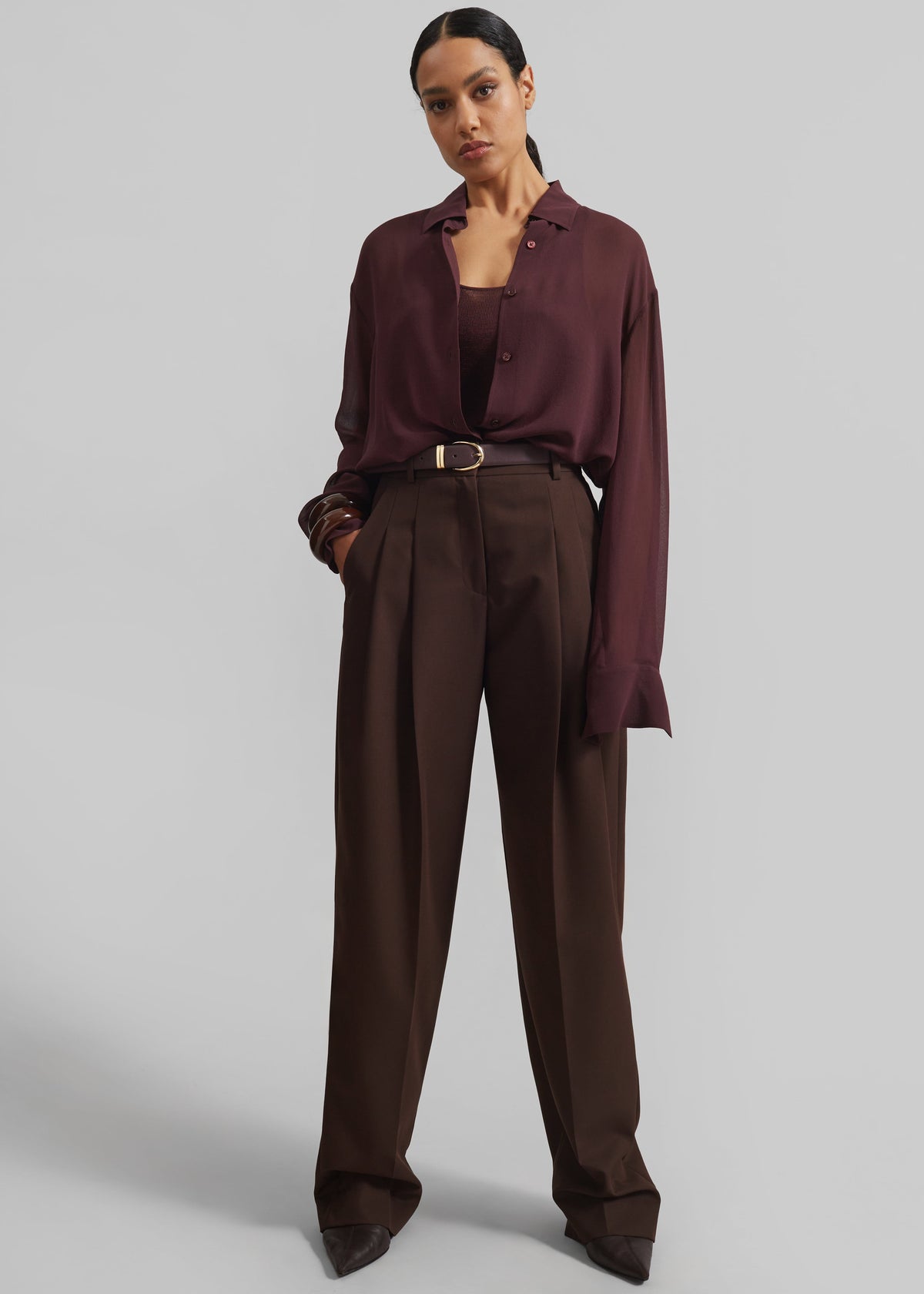 Gelso Pleated Twill Trousers - Brown – view 7 of 9