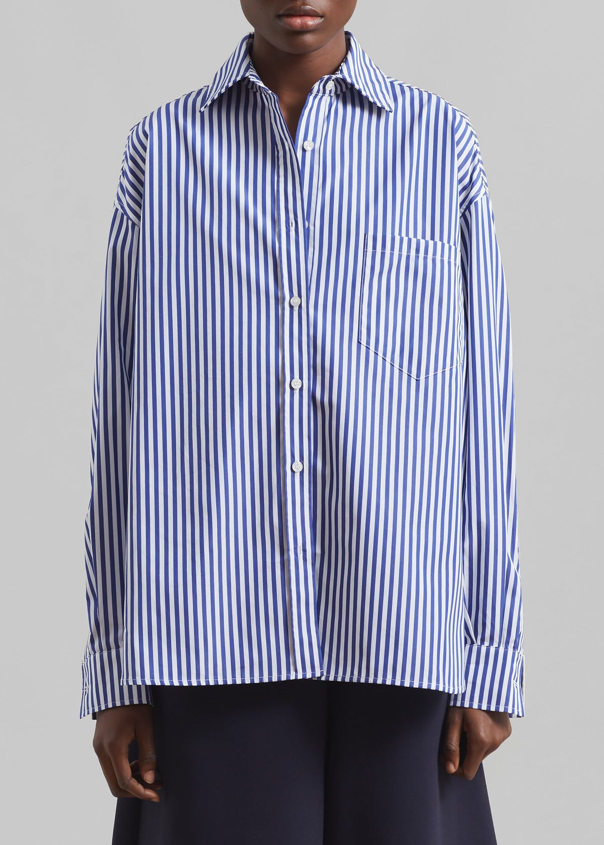 Georgia Boxy Shirt - White/Blue Stripe – view 6 of 13
