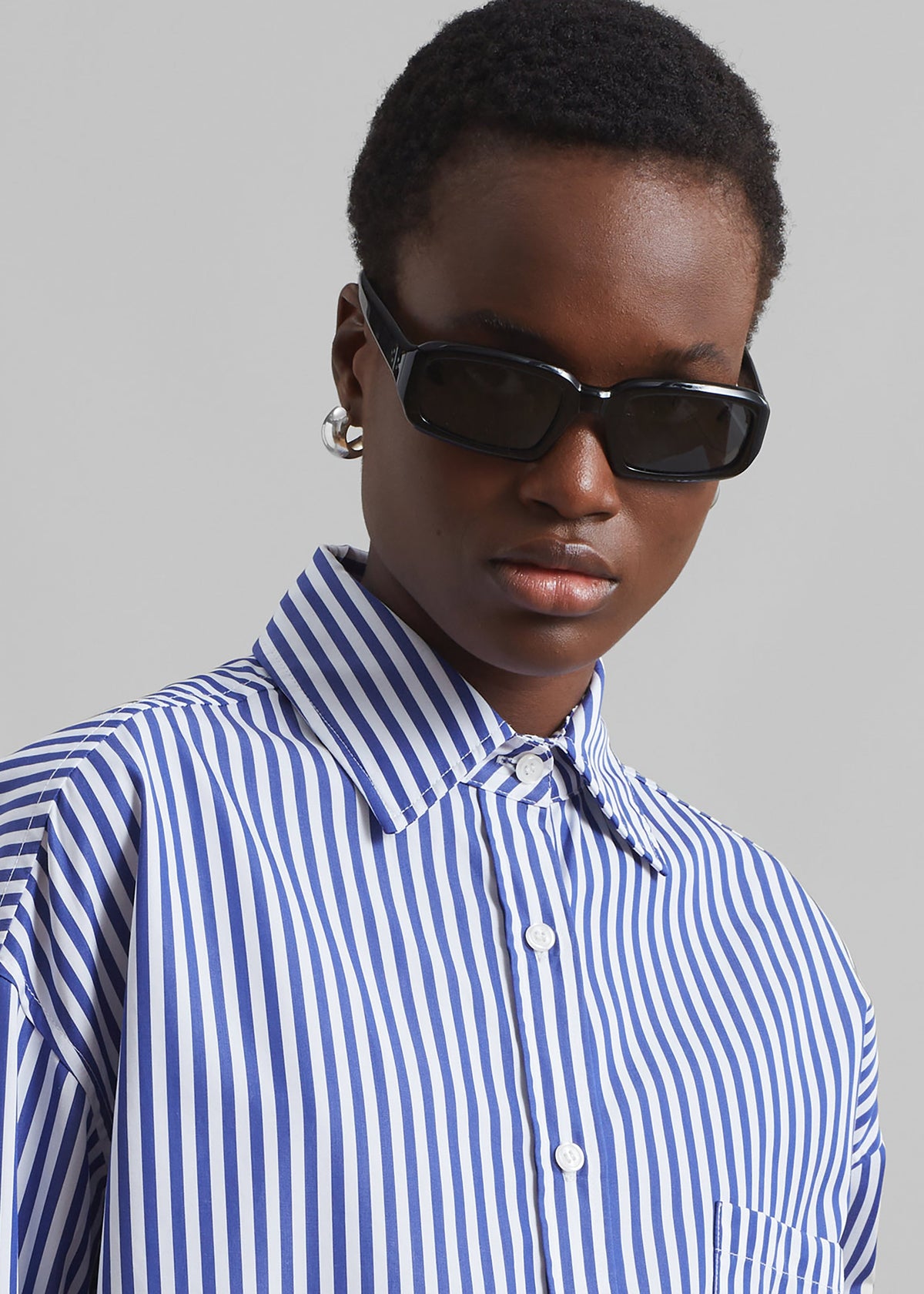 Georgia Boxy Shirt - White/Blue Stripe – view 7 of 13