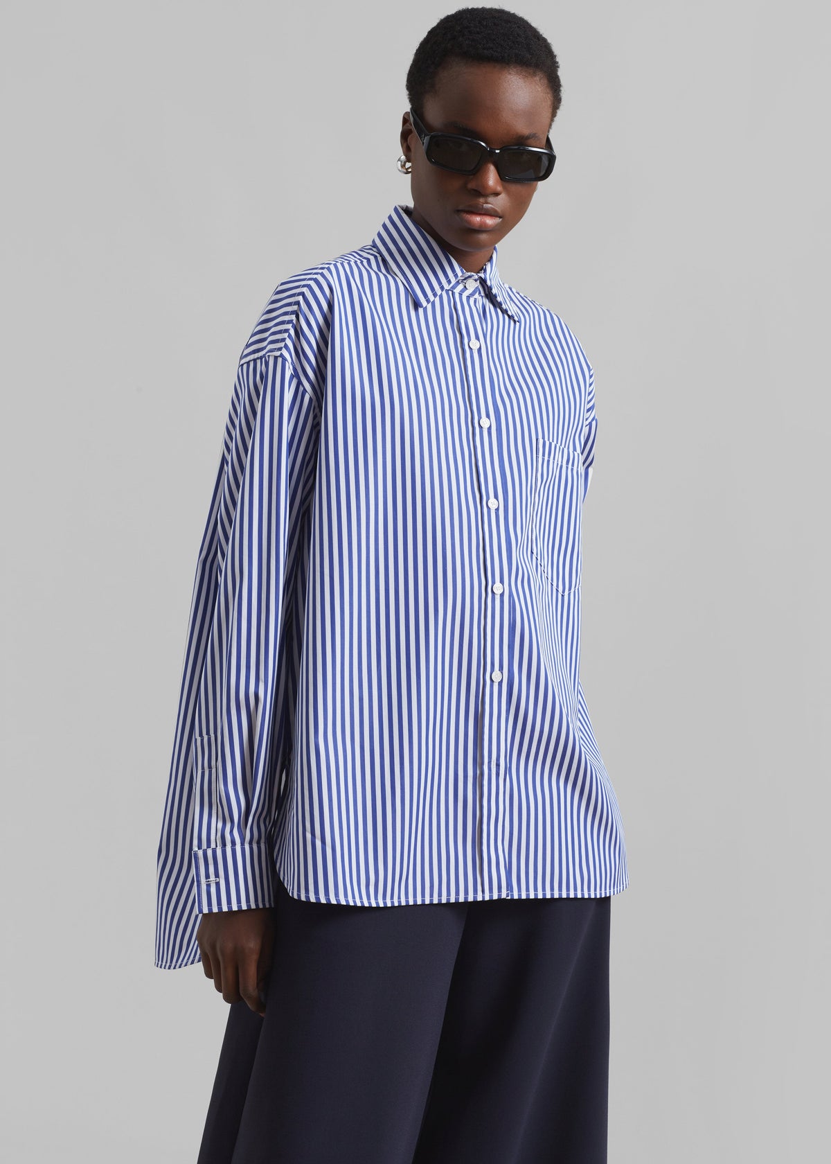 Georgia Boxy Shirt - White/Blue Stripe – view 3 of 13