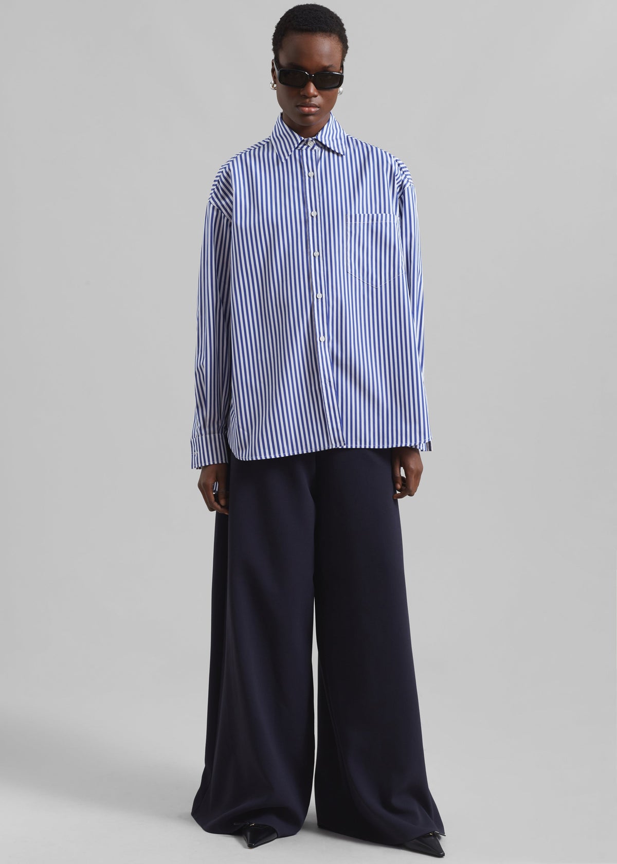 Georgia Boxy Shirt - White/Blue Stripe – view 9 of 13