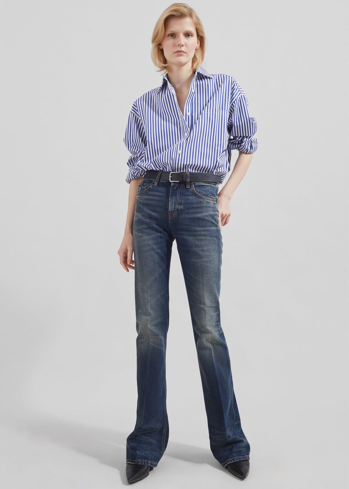 Georgia Boxy Shirt - White/Blue Stripe – view 2 of 13