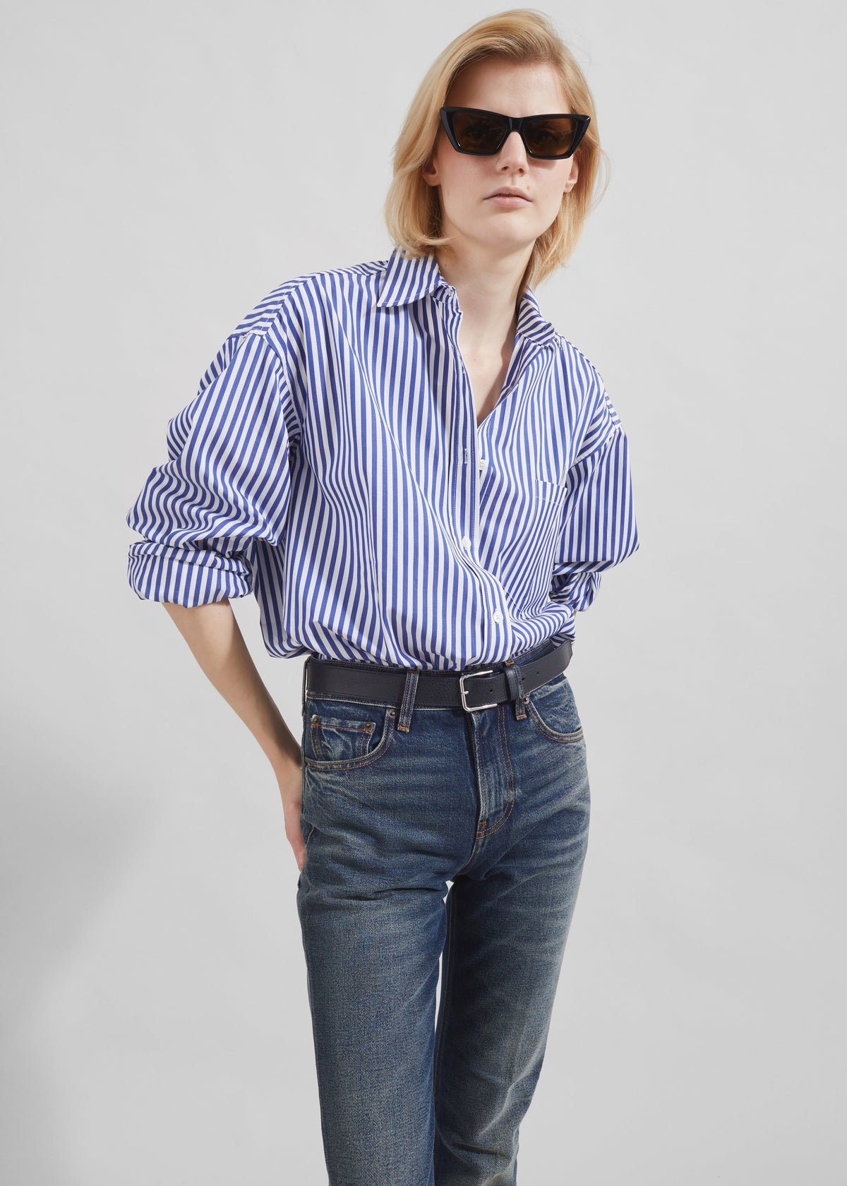Georgia Boxy Shirt - White/Blue Stripe – view 10 of 13
