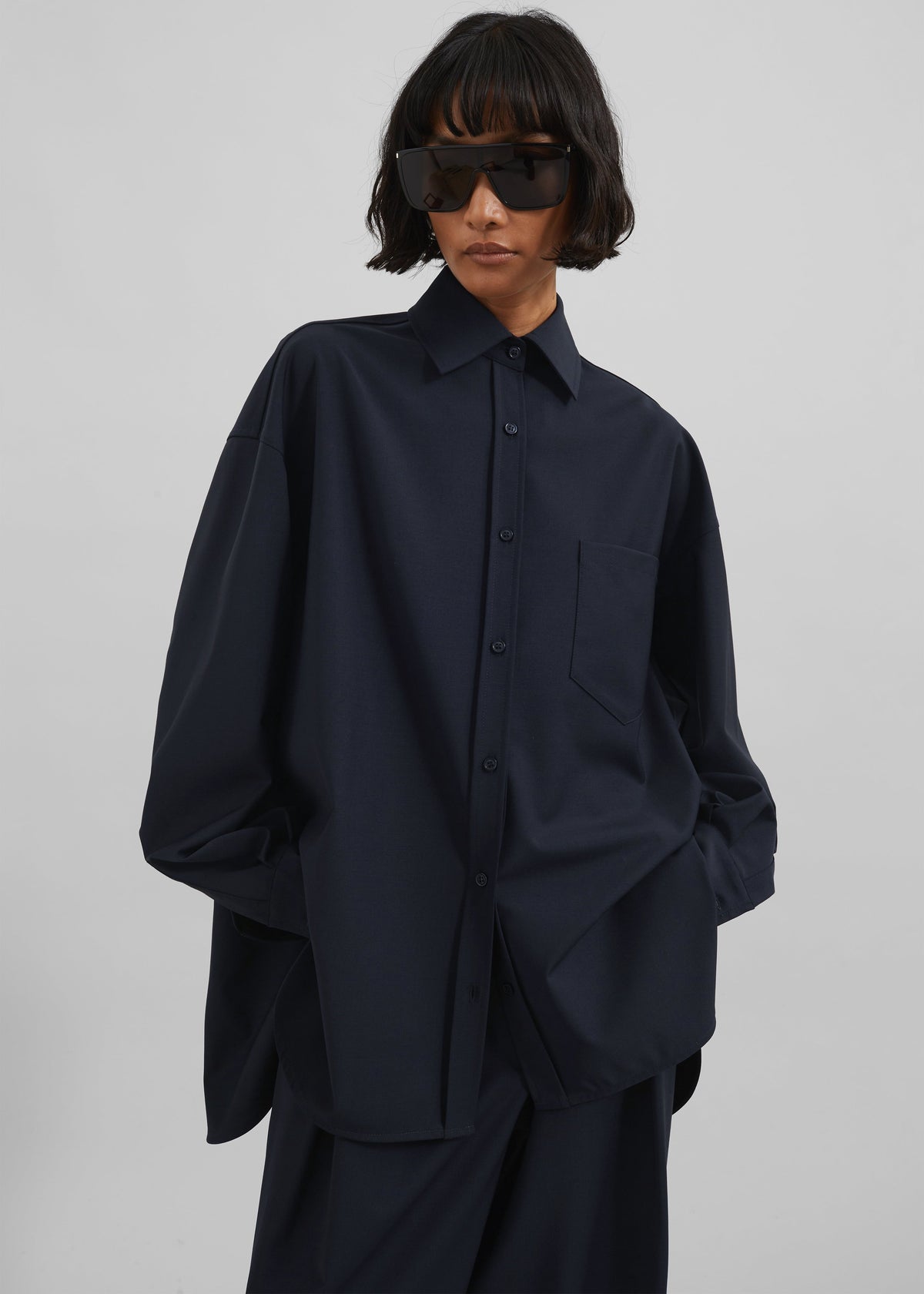 Georgia Wool Blend Shirt - Dark Navy – view 1 of 9