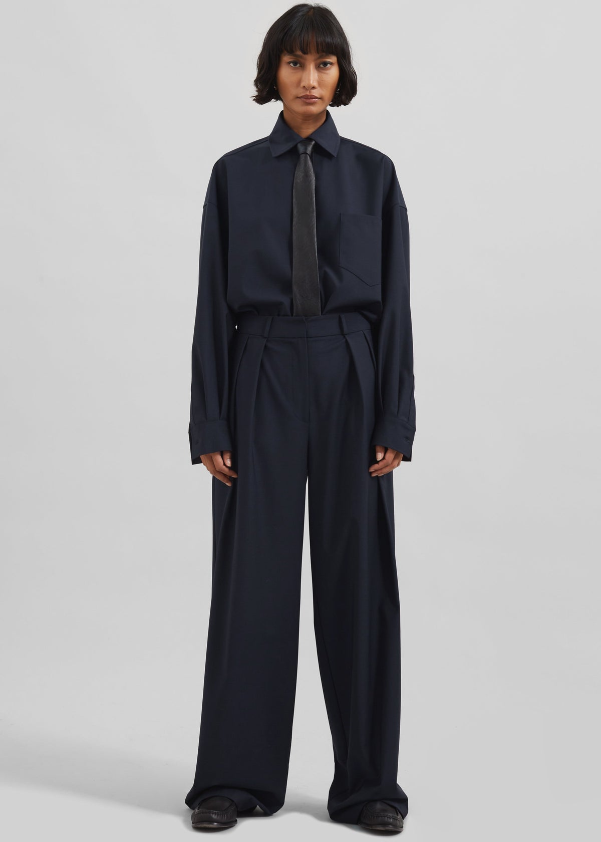 Georgia Wool Blend Shirt - Dark Navy – view 8 of 9