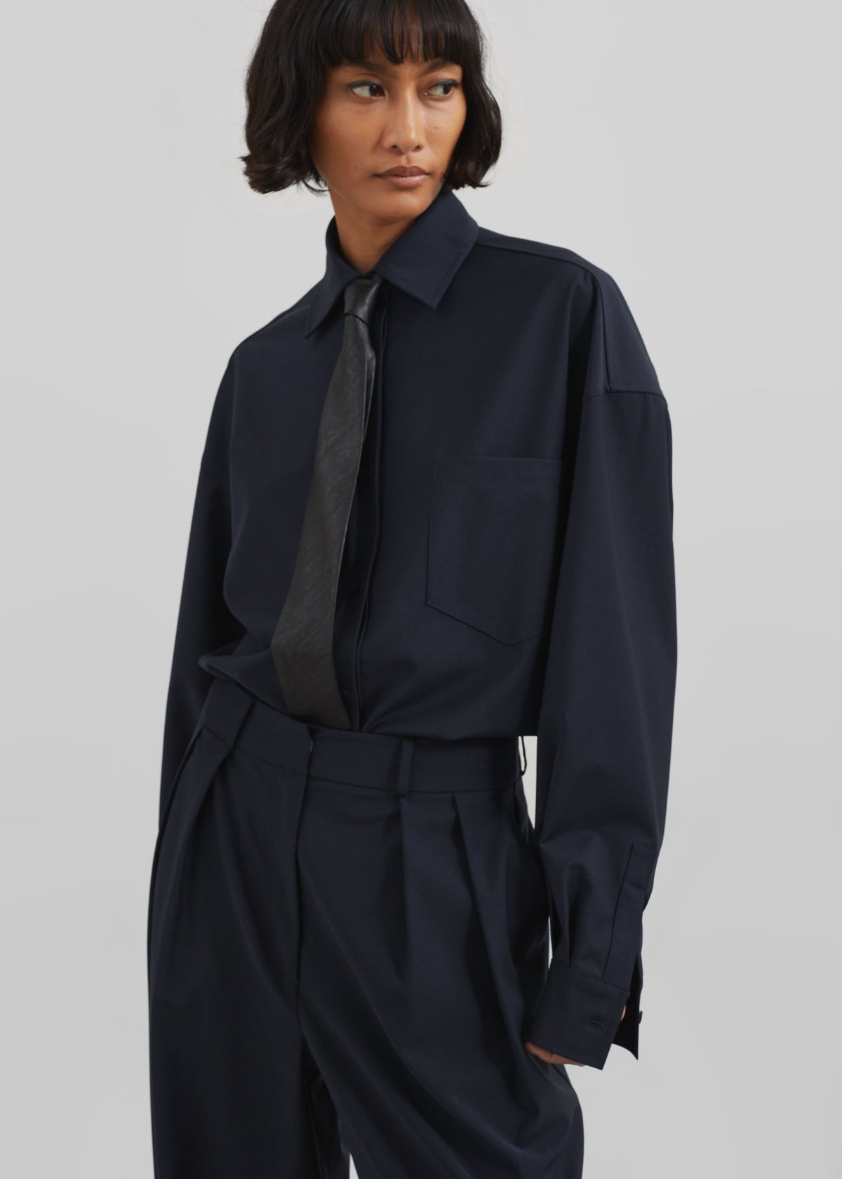 Georgia Wool Blend Shirt - Dark Navy – view 9 of 9