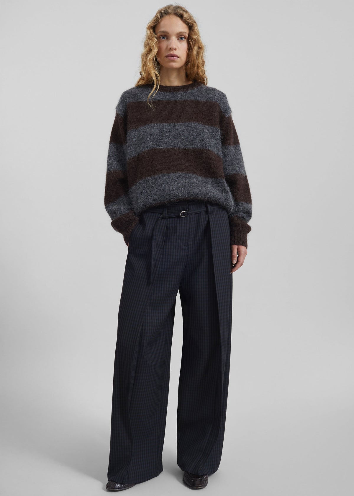Gimel Mohair Sweater - Grey/Brown Stripe – view 7 of 9