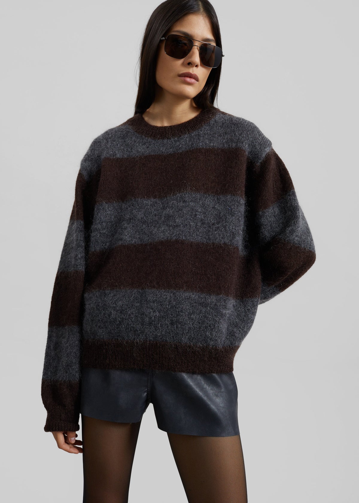 Gimel Mohair Sweater - Grey/Brown Stripe – view 3 of 9