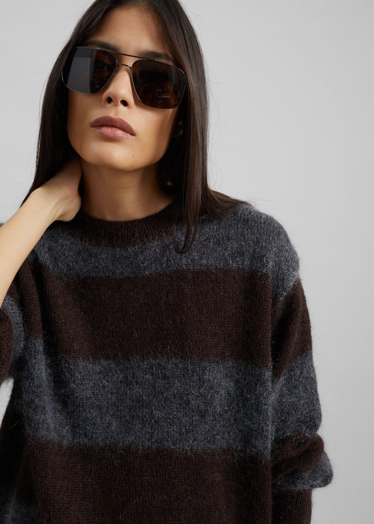 Gimel Mohair Sweater - Grey/Brown Stripe – view 2 of 9