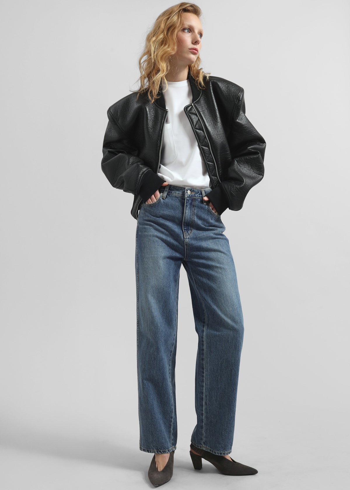Glane Faux Leather Bomber Jacket - Black – view 4 of 12