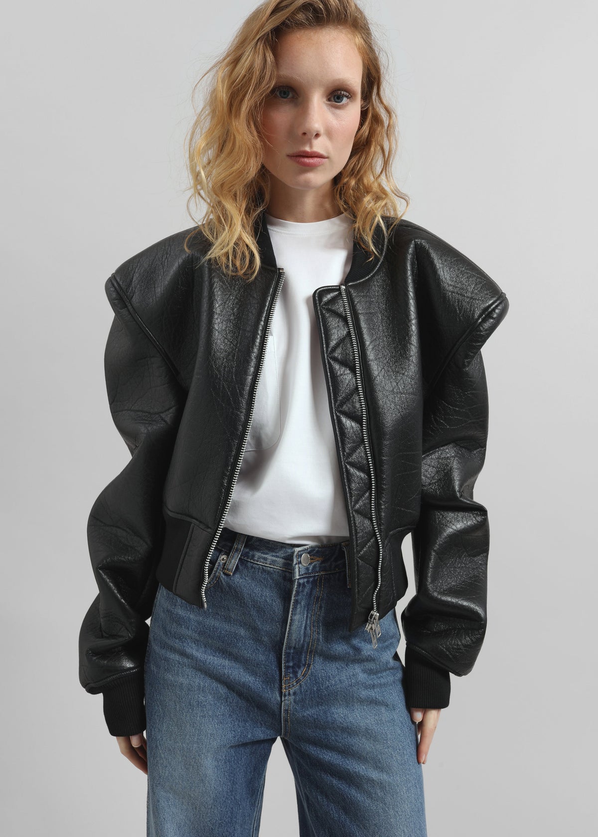 Glane Faux Leather Bomber Jacket - Black – view 3 of 12