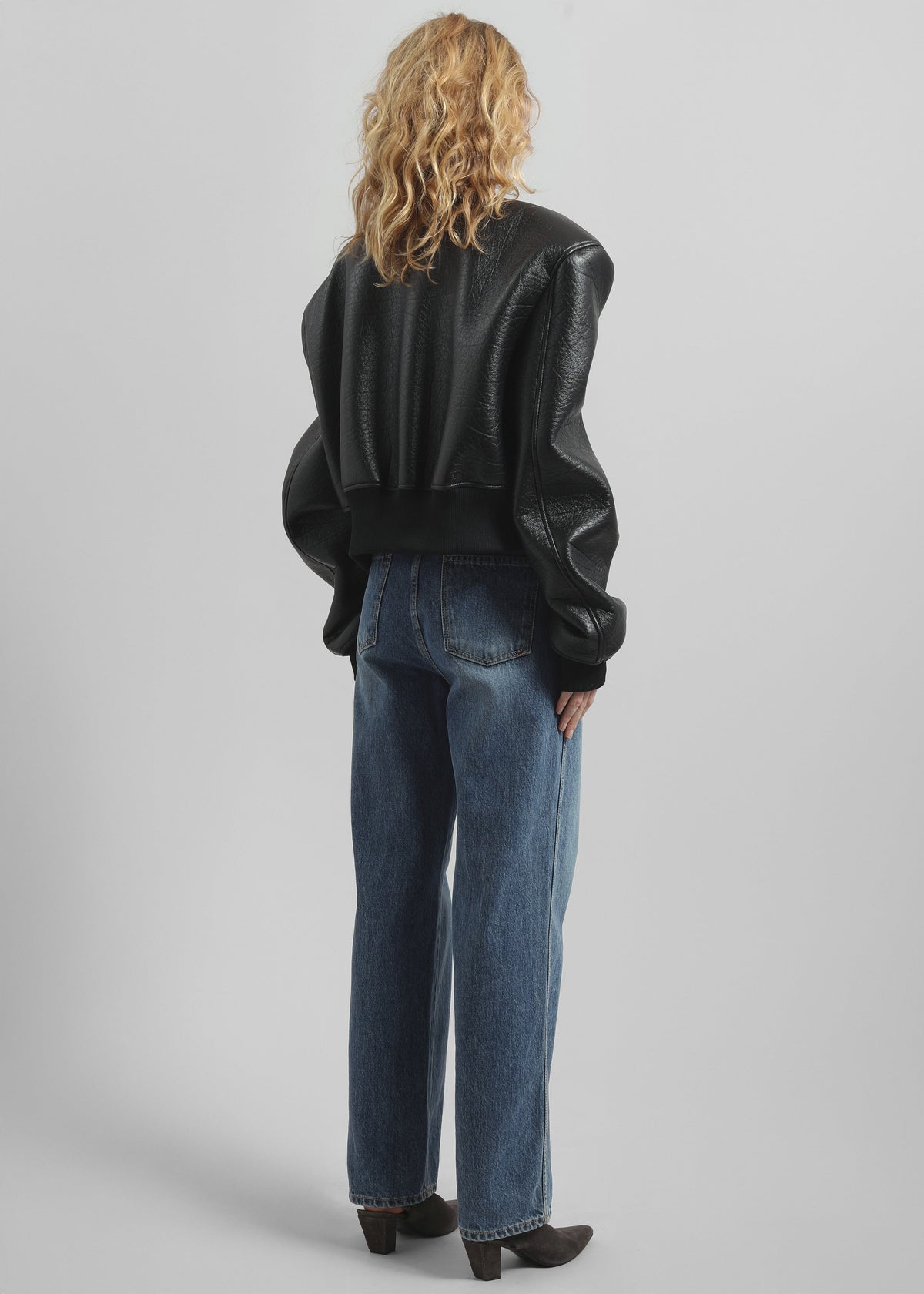 Glane Faux Leather Bomber Jacket - Black – view 11 of 12