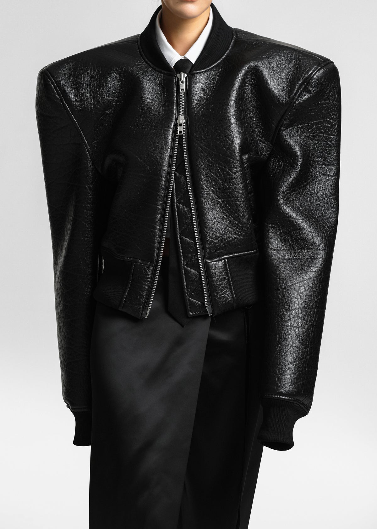Glane Faux Leather Bomber Jacket - Black – view 9 of 12