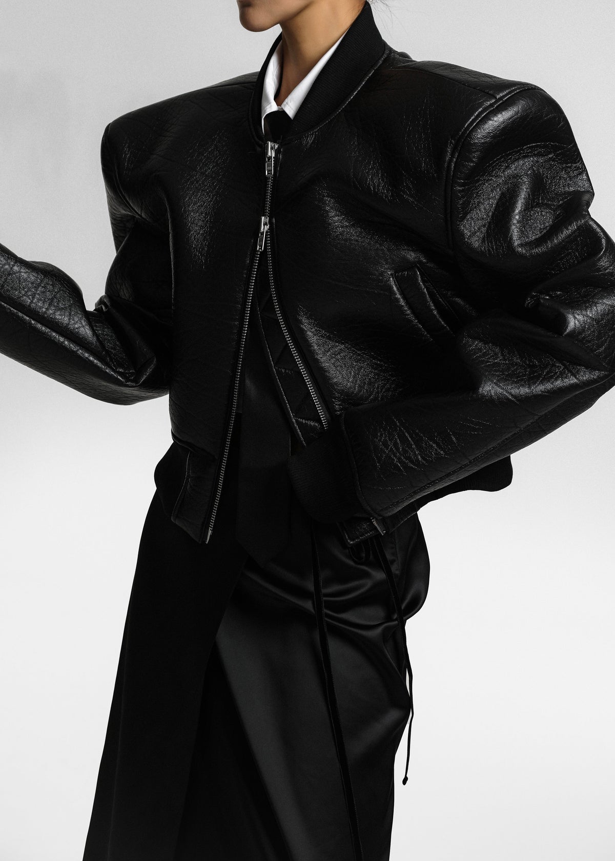 Glane Faux Leather Bomber Jacket - Black – view 2 of 12