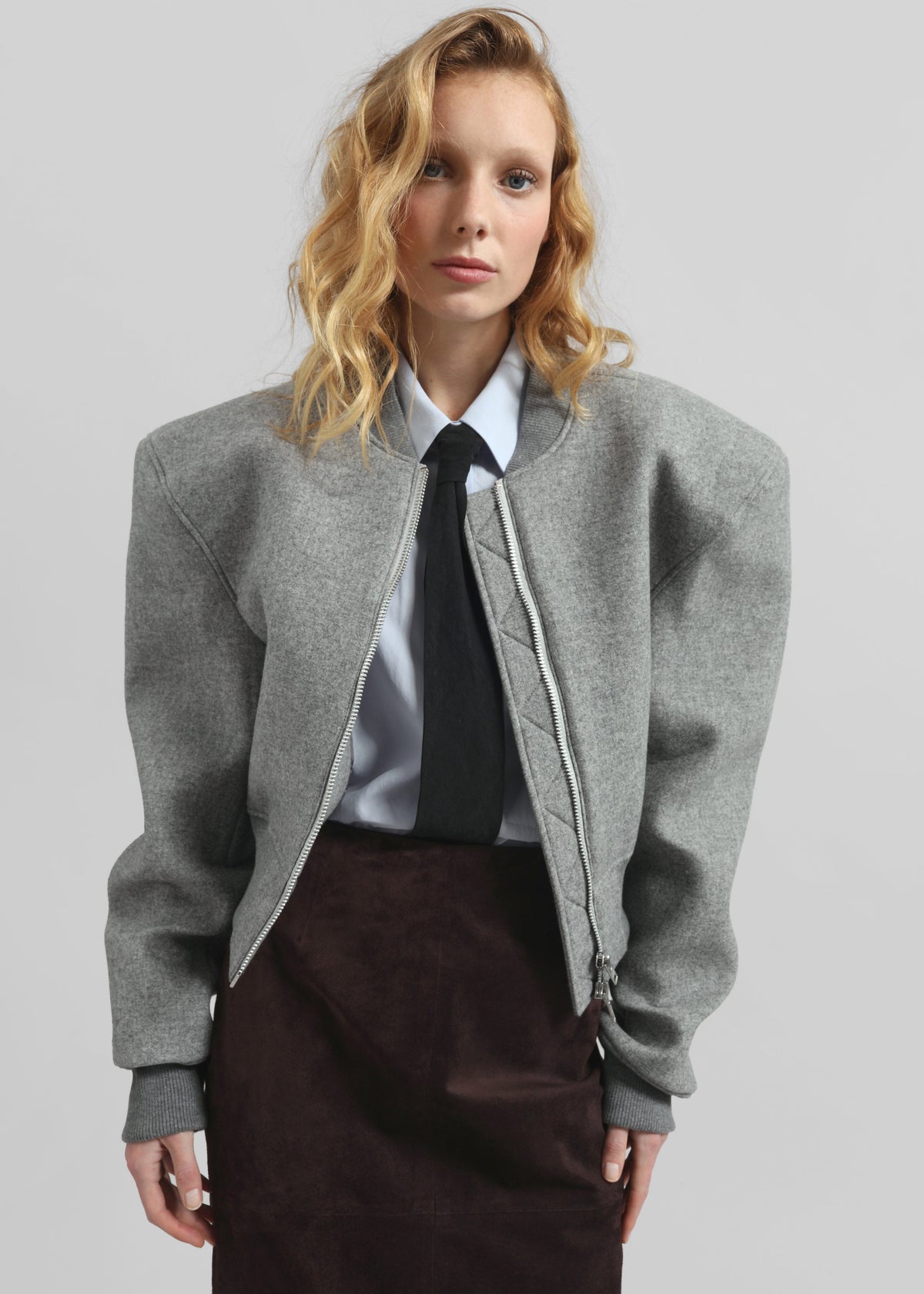 Glane Padded Wool Bomber Jacket - Grey Melange – view 3 of 7