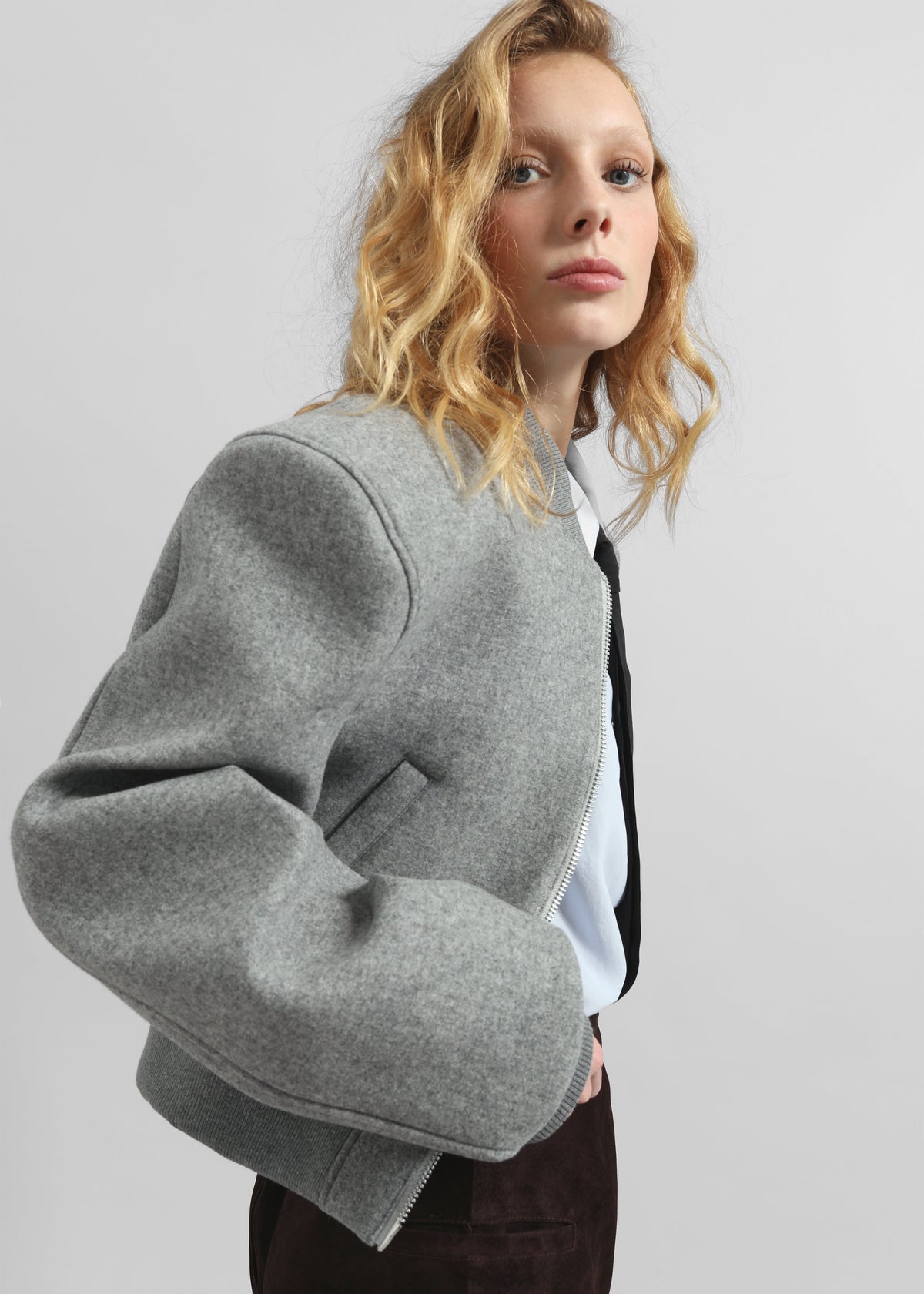 Glane Padded Wool Bomber Jacket - Grey Melange – view 5 of 7