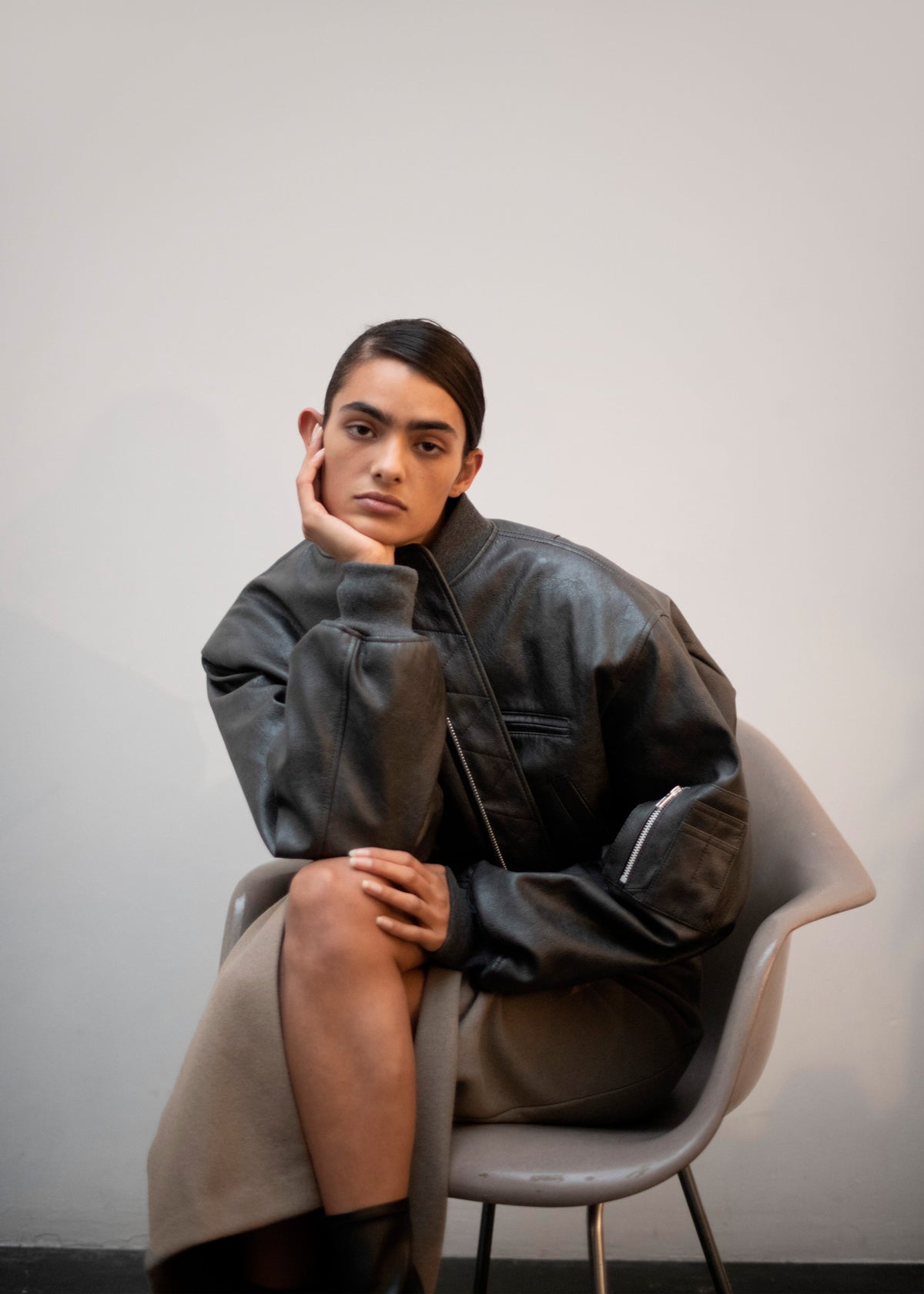 Gae Faux Leather Cropped Bomber - Charcoal – view 10 of 14