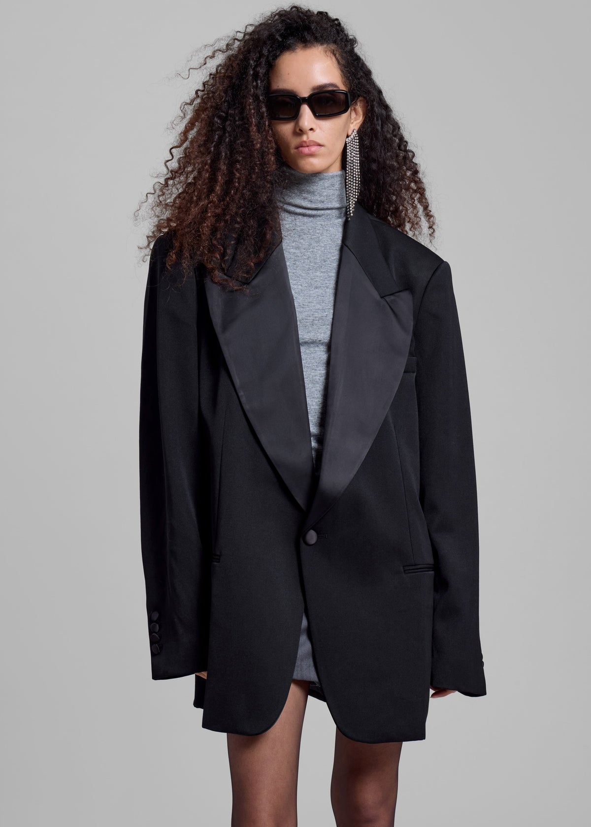 Halle Satin Collar Blazer - Black – view 2 of 11