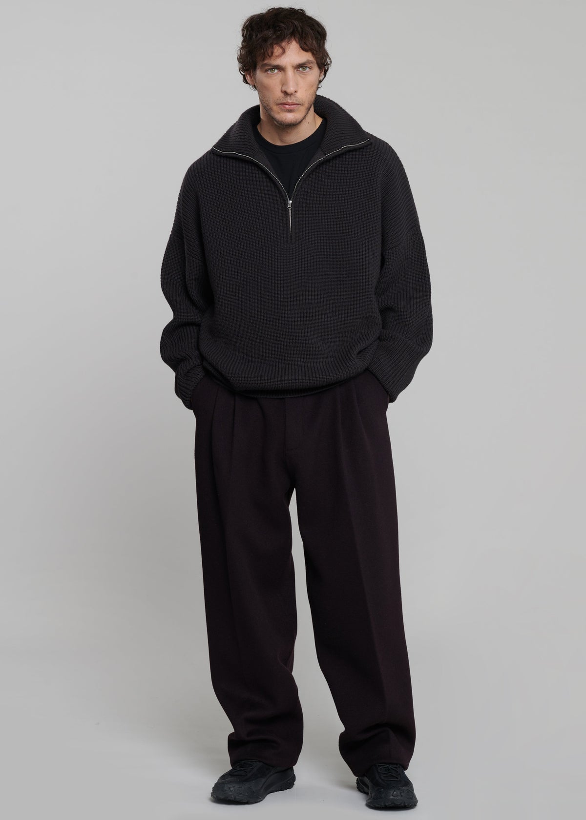 Harrison Quarter Zip Jumper - Dark Plum – view 6 of 10