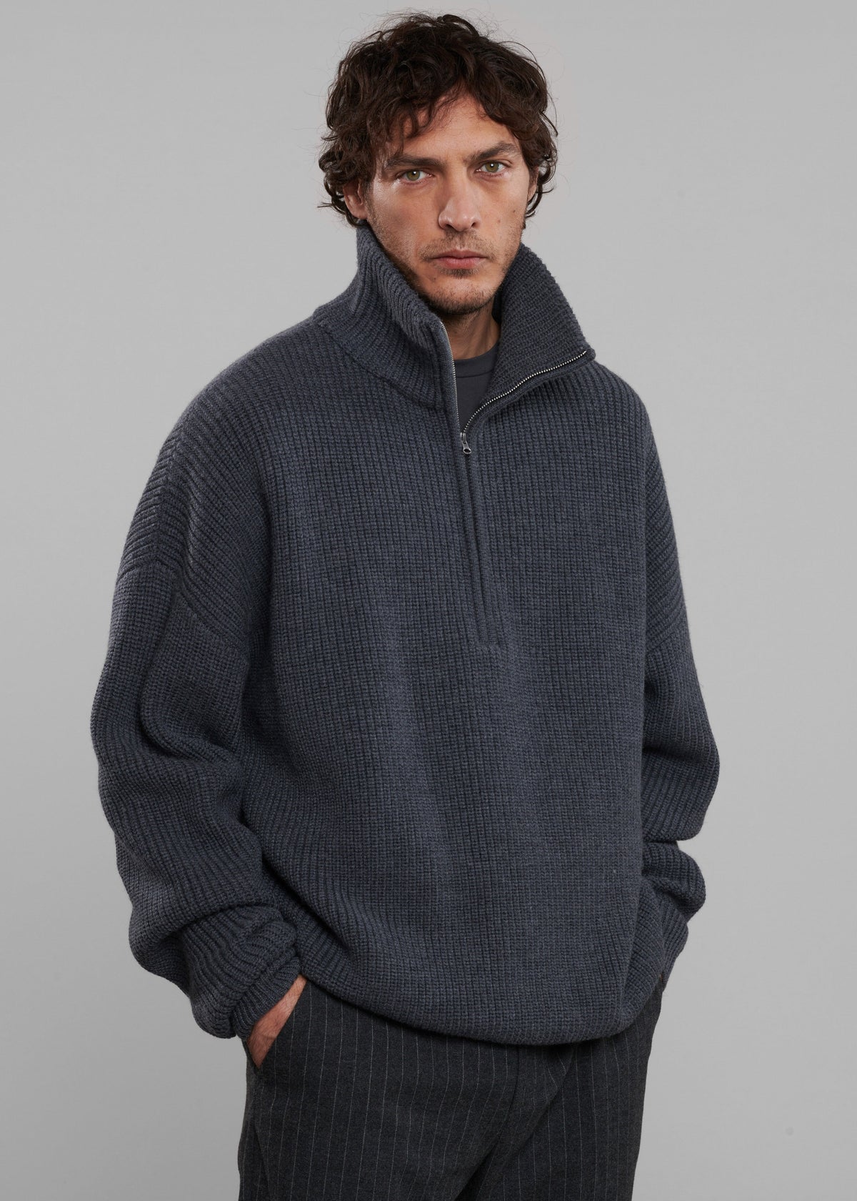 Harrison Quarter Zip Jumper - Grey Melange – view 1 of 9