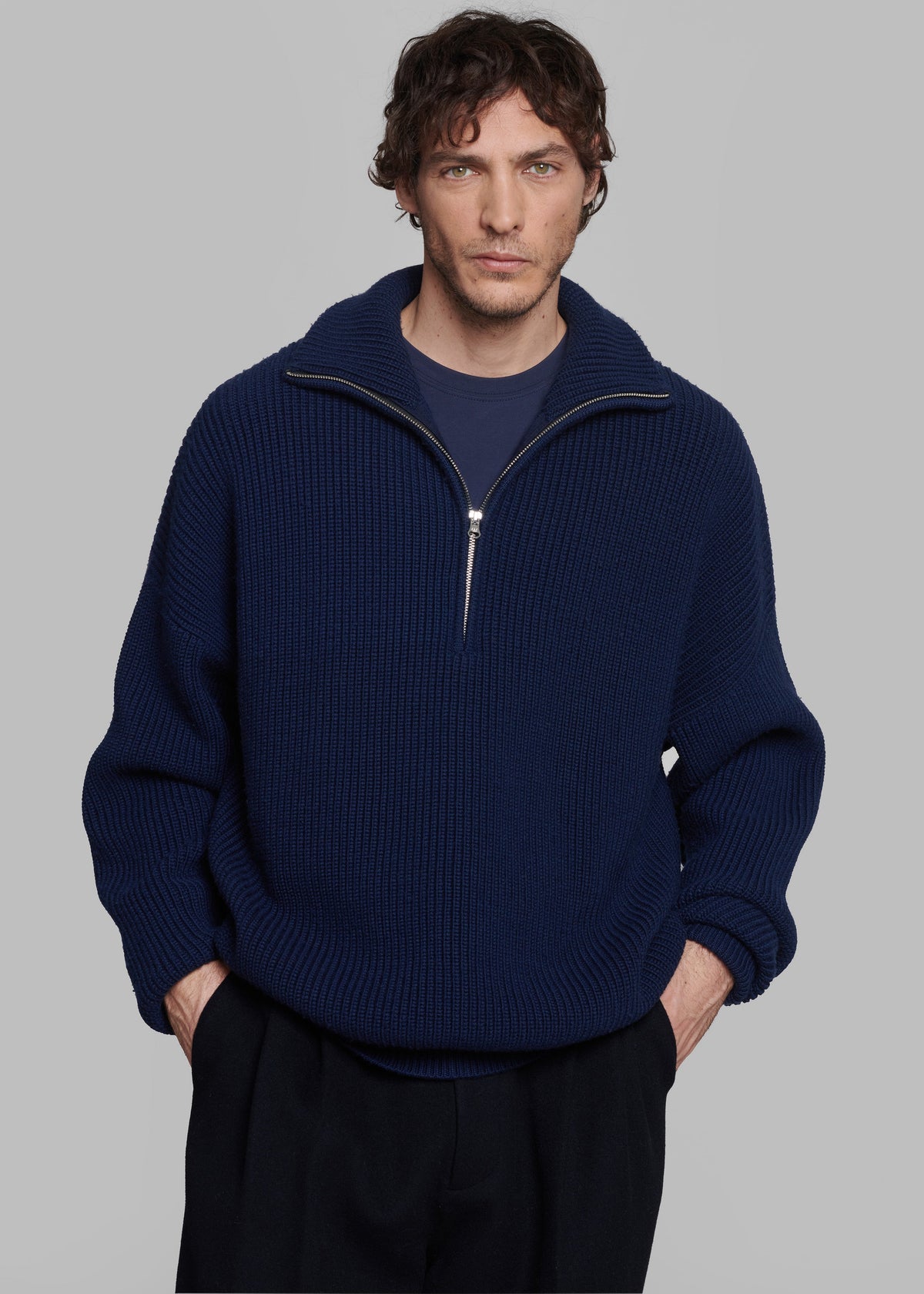 Harrison Quarter Zip Jumper - Navy – view 1 of 11