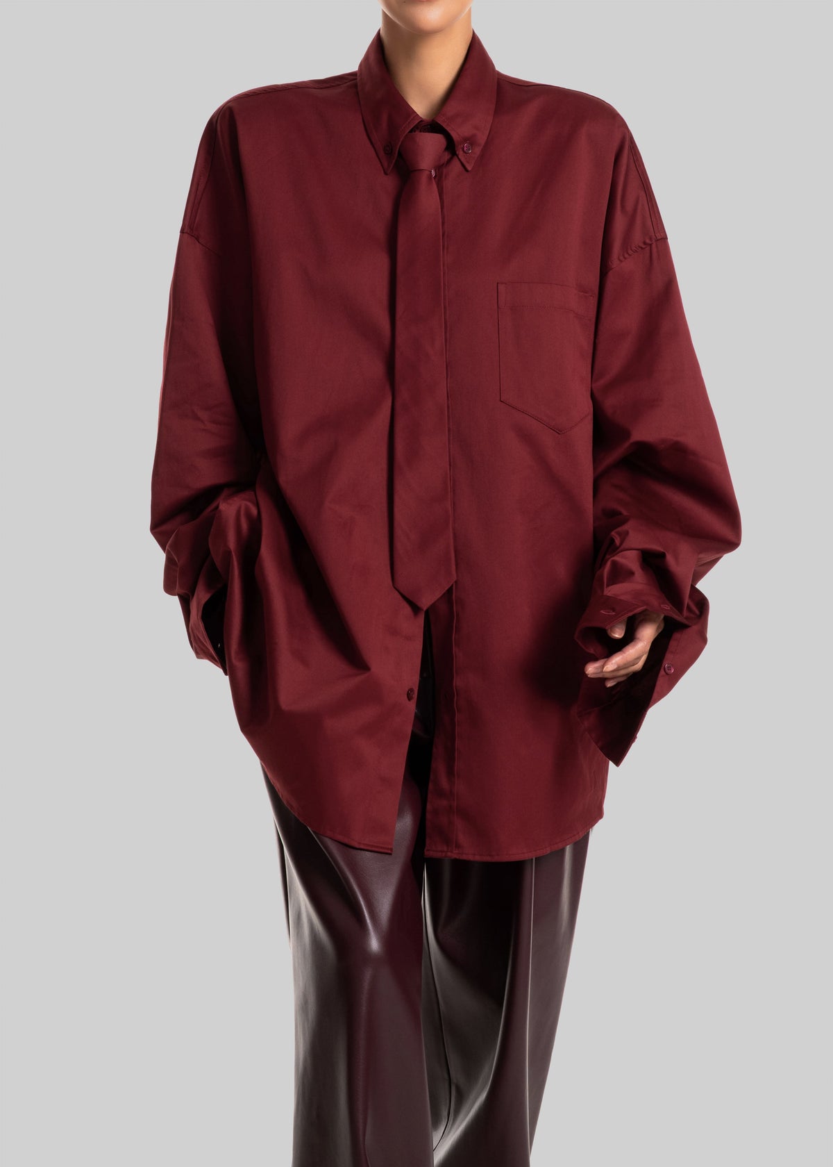 Havelock Oversized Neck-Tie Shirt - Dark Red – view 1 of 6
