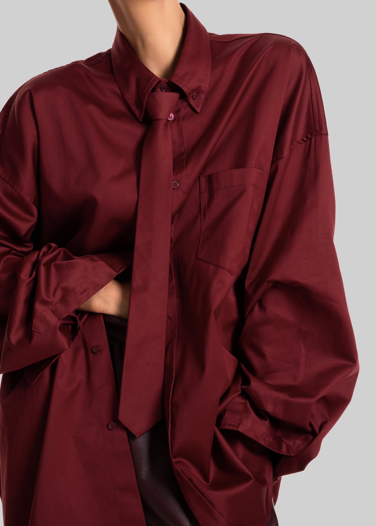 Havelock Oversized Neck-Tie Shirt - Dark Red – view 2 of 6