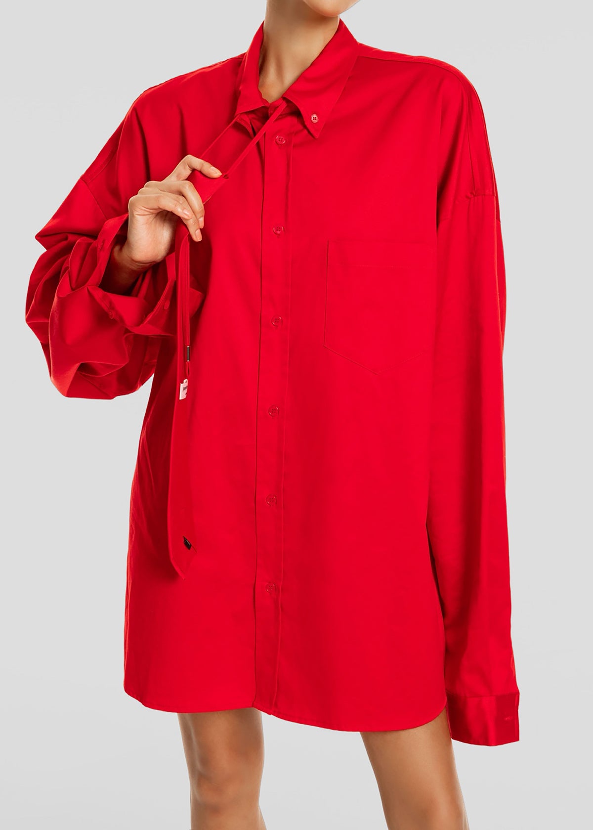 Havelock Oversized Neck-Tie Shirt - Red – view 8 of 10