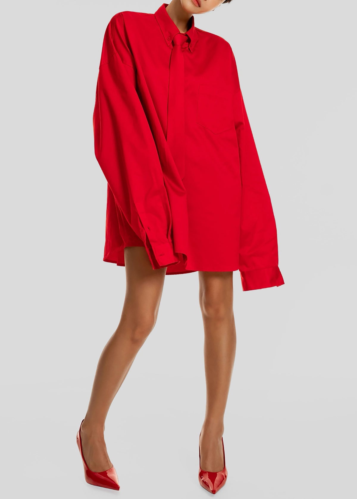 Havelock Oversized Neck-Tie Shirt - Red – view 1 of 10