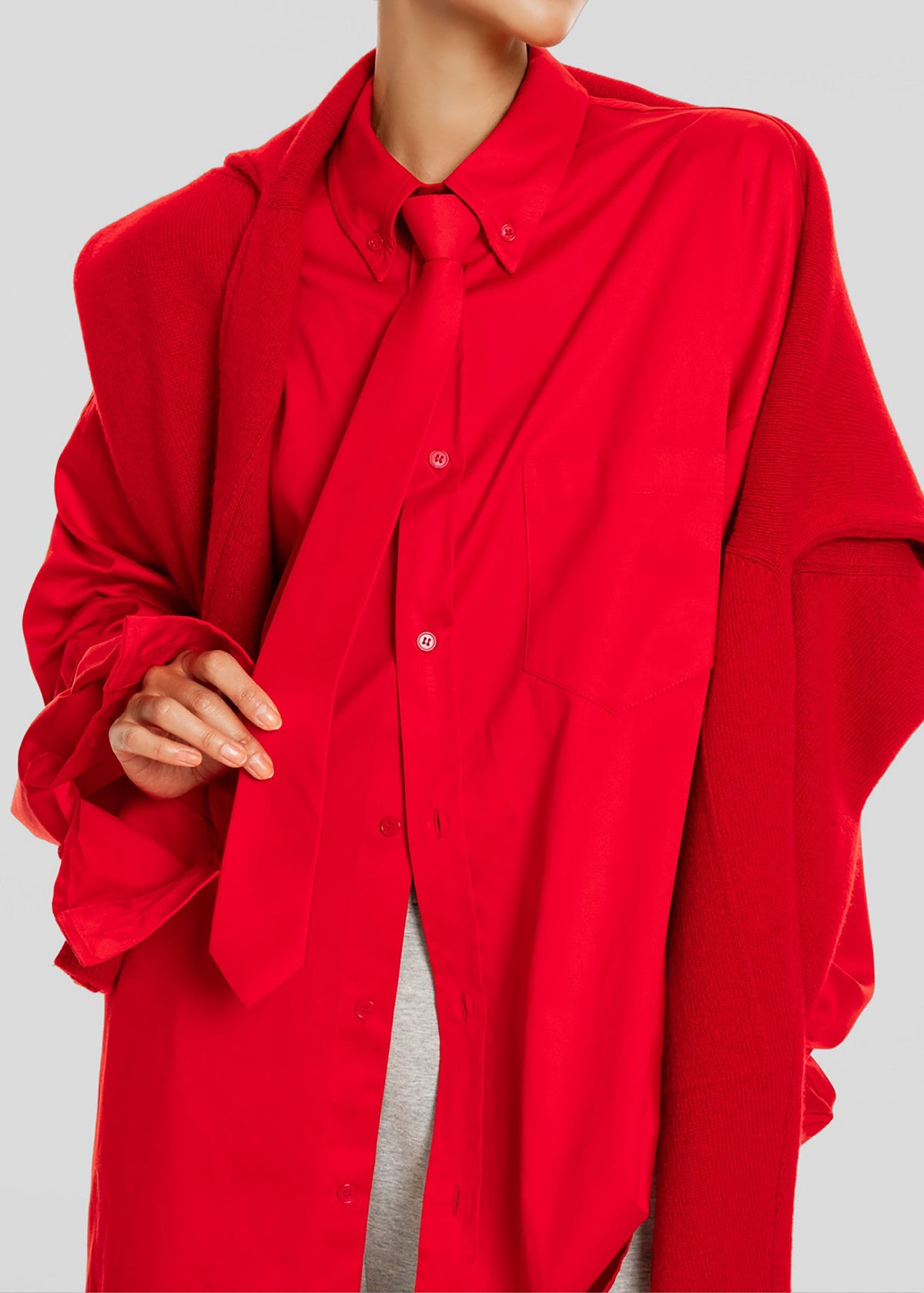 Havelock Oversized Neck-Tie Shirt - Red – view 4 of 10