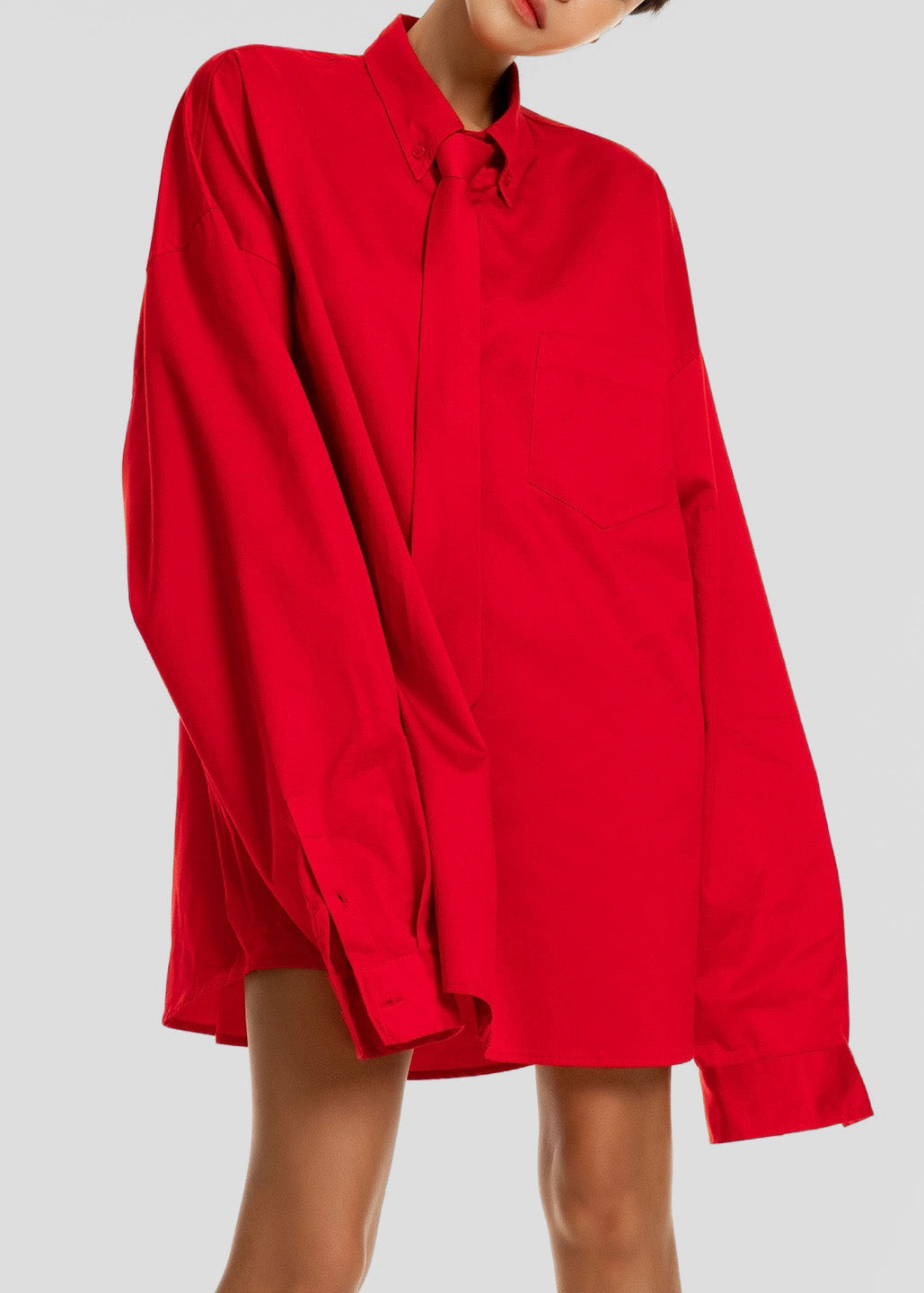 Havelock Oversized Neck-Tie Shirt - Red – view 6 of 10